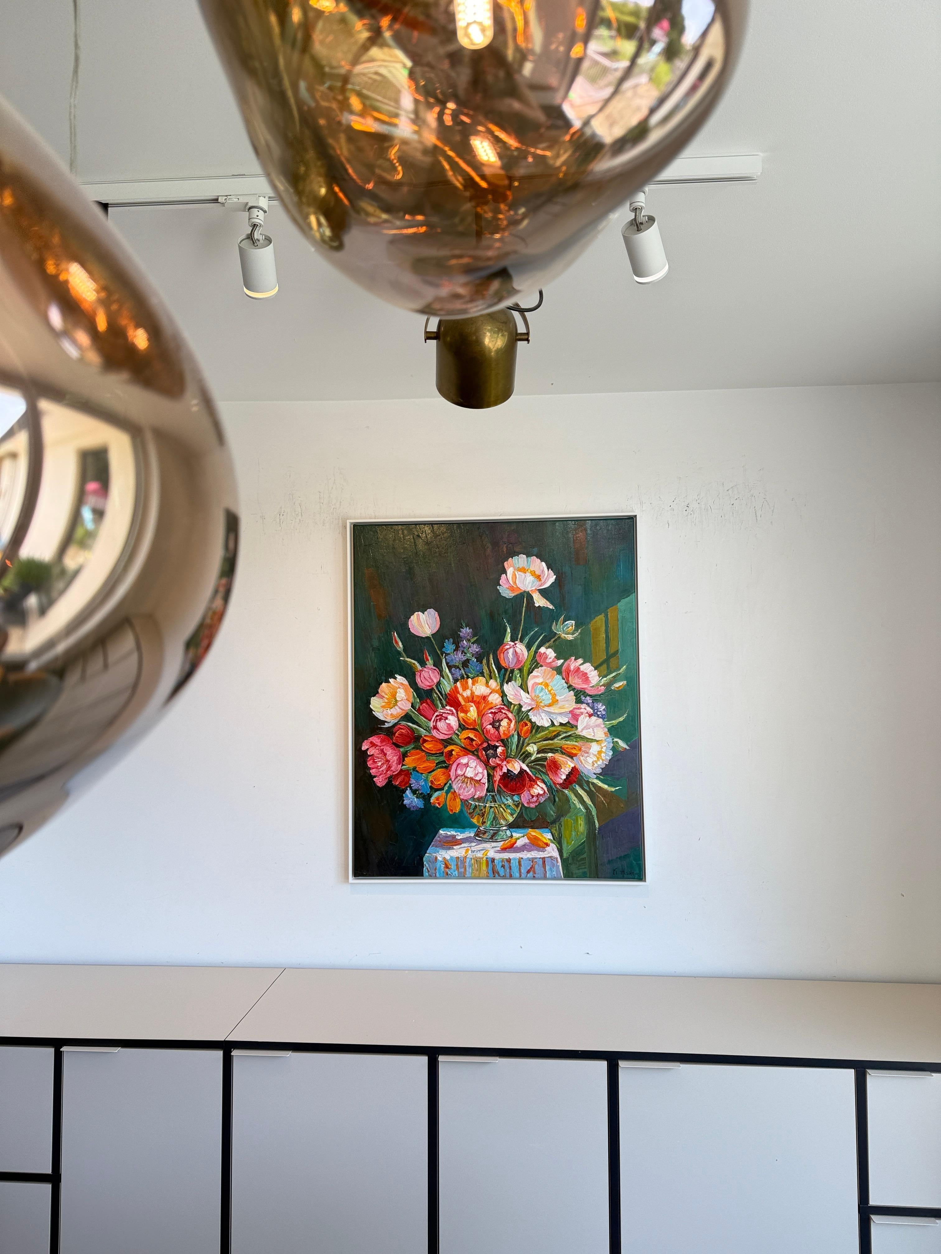 Era una flor silvestre enamorada de la Luna por K.Husslein Pintura de flores al Impasto en venta 2