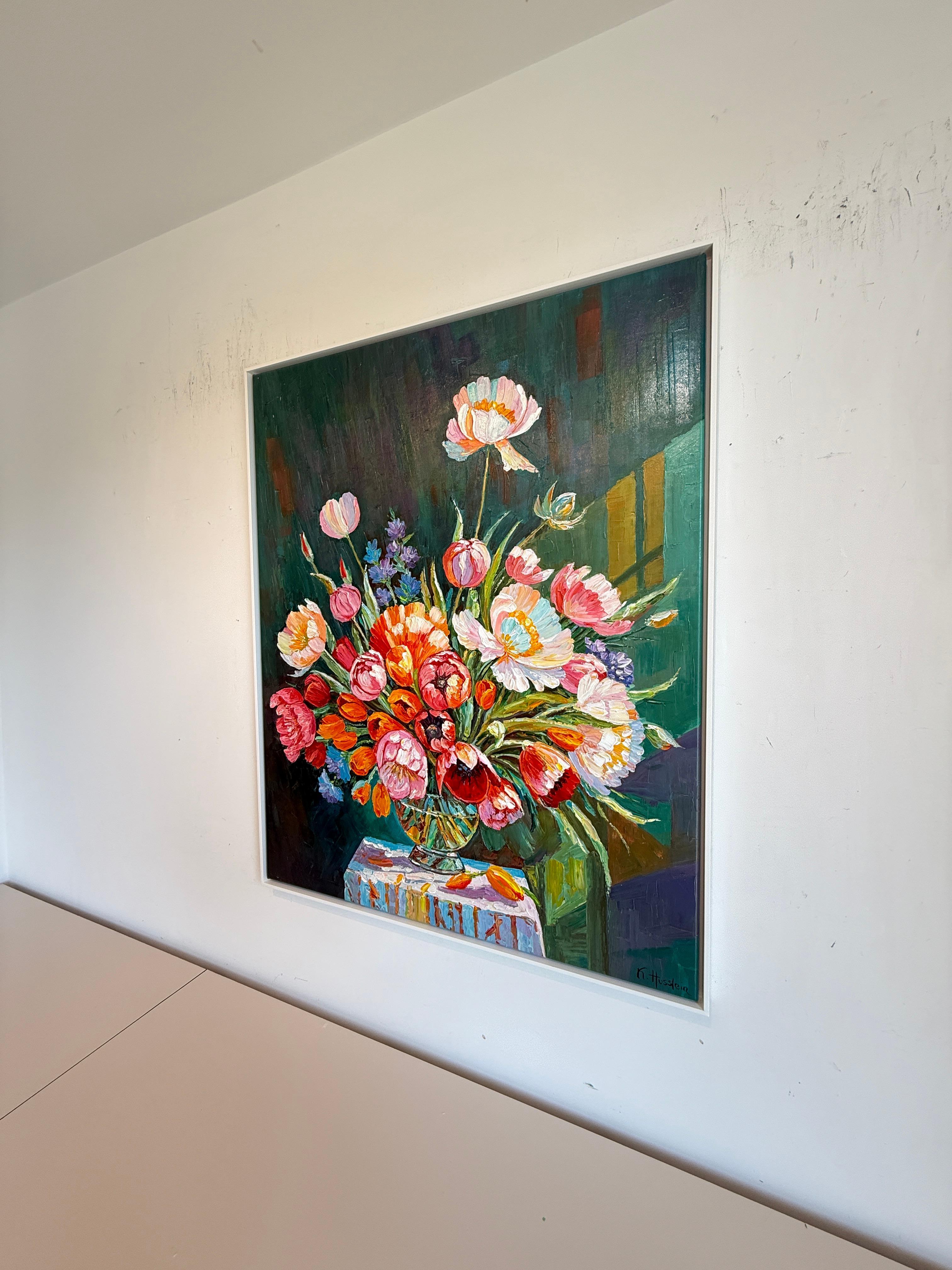 Era una flor silvestre enamorada de la Luna por K.Husslein Pintura de flores al Impasto en venta 4