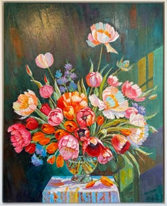 She was a wildflower in love with the Moon by K.Husslein Impasto Flower Painting