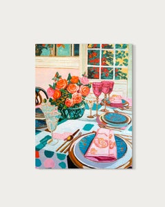 Soft light sweet wine - K.Husslein Impasto Flower Dinner Table Painting