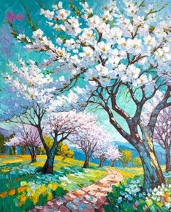Le doux réveil du printemps par K.Husslein Impasto arbre naturePeinture