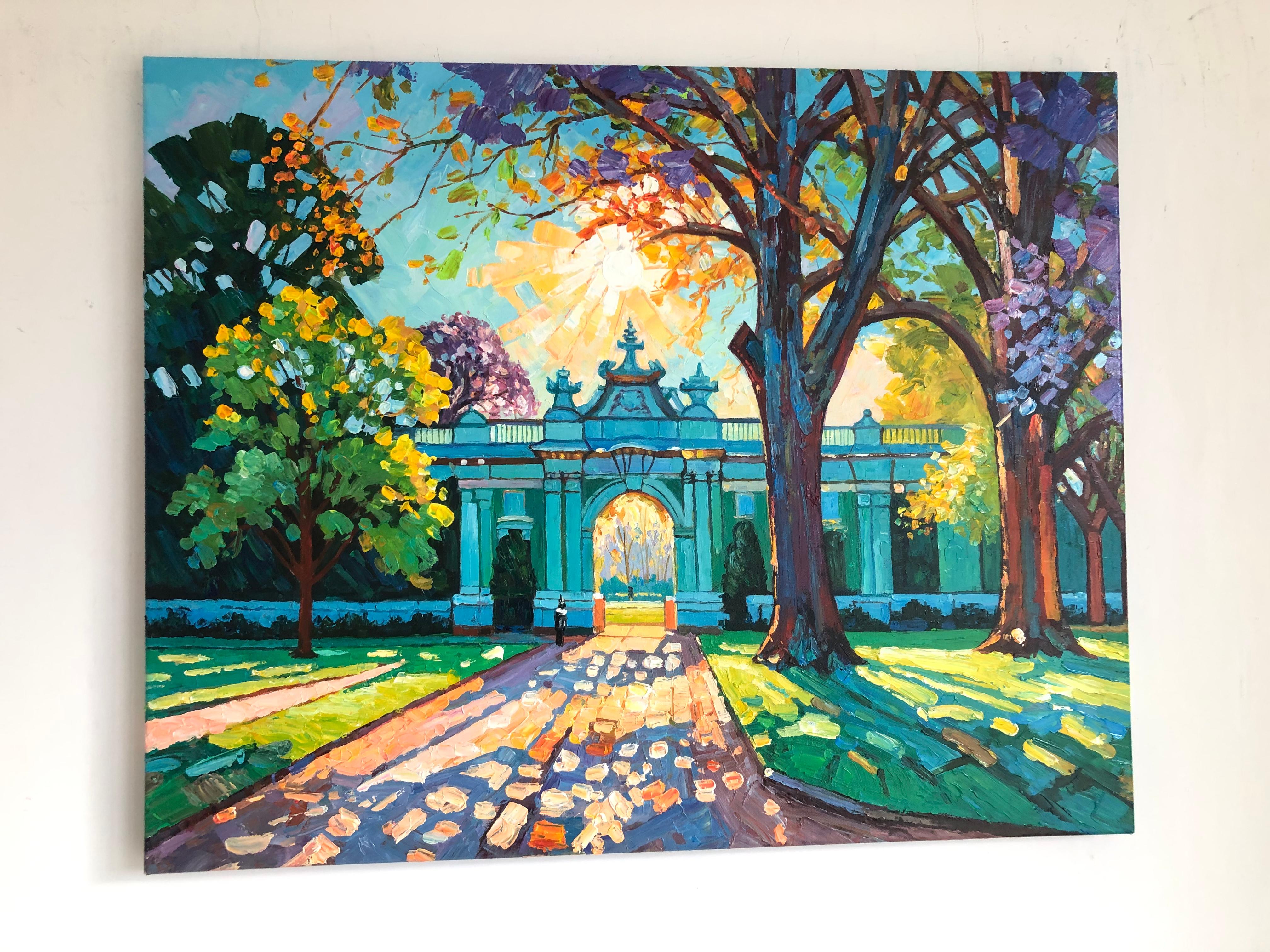 Um die Ecke gibt es noch eine neue Straße von K.Husslein Impasto-Gemälde – Painting von Katharina Husslein