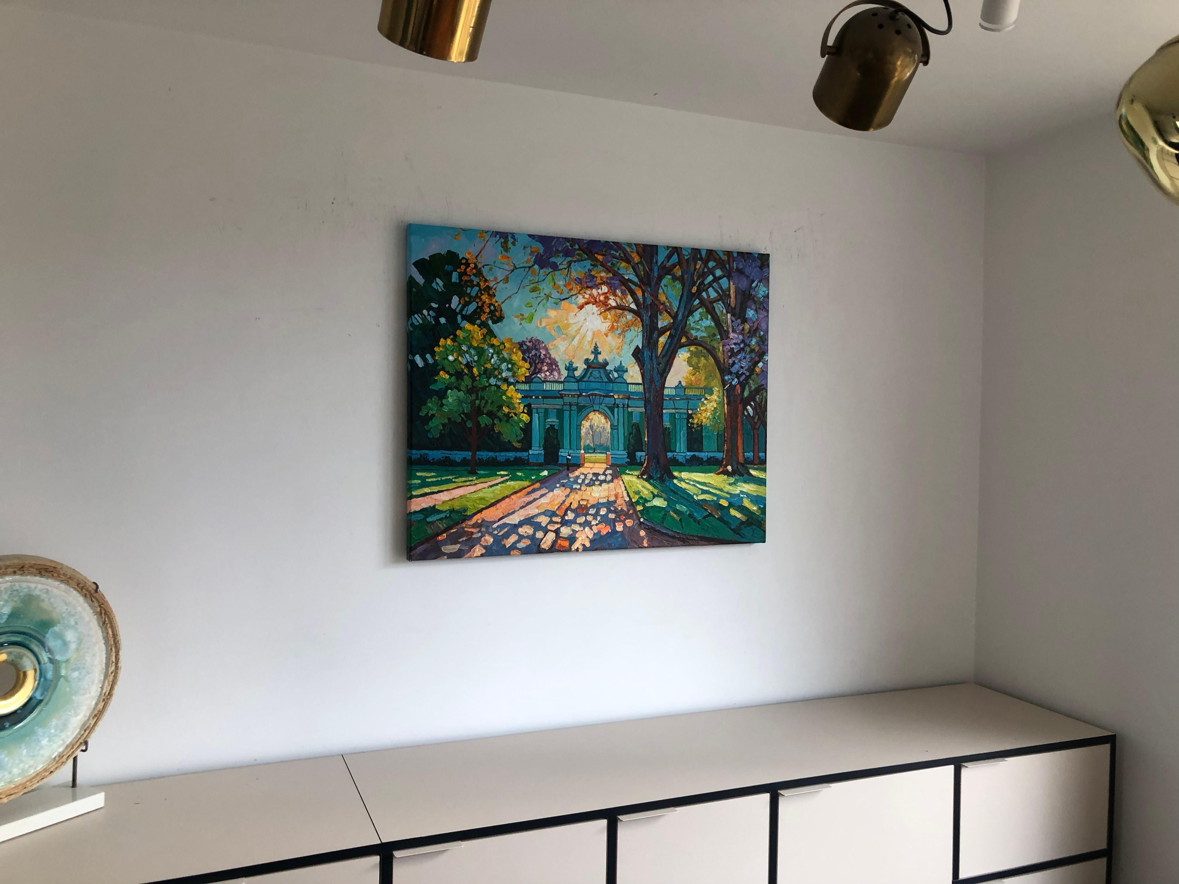 Um die Ecke gibt es noch eine neue Straße von K.Husslein Impasto-Gemälde im Angebot 1