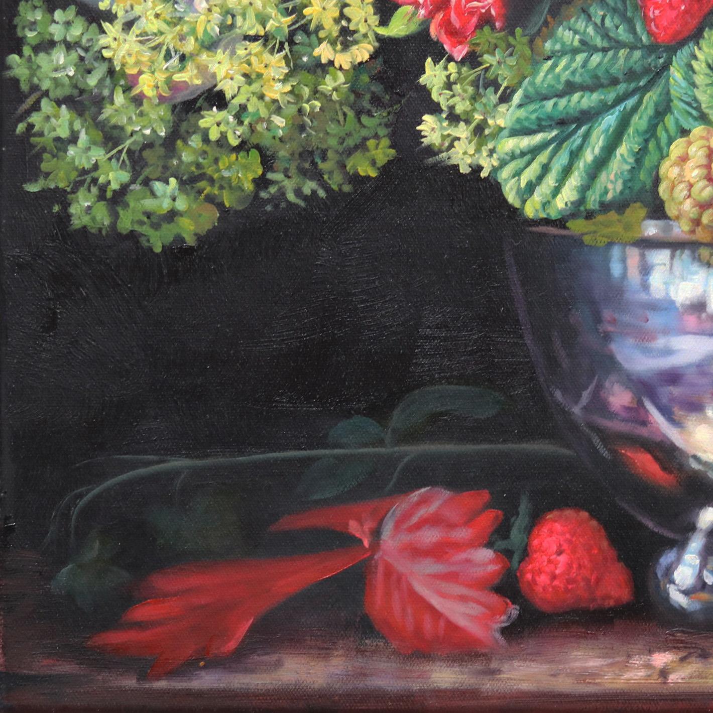 Strawberry Summer - Black Still-Life Painting by Katharina Husslein
