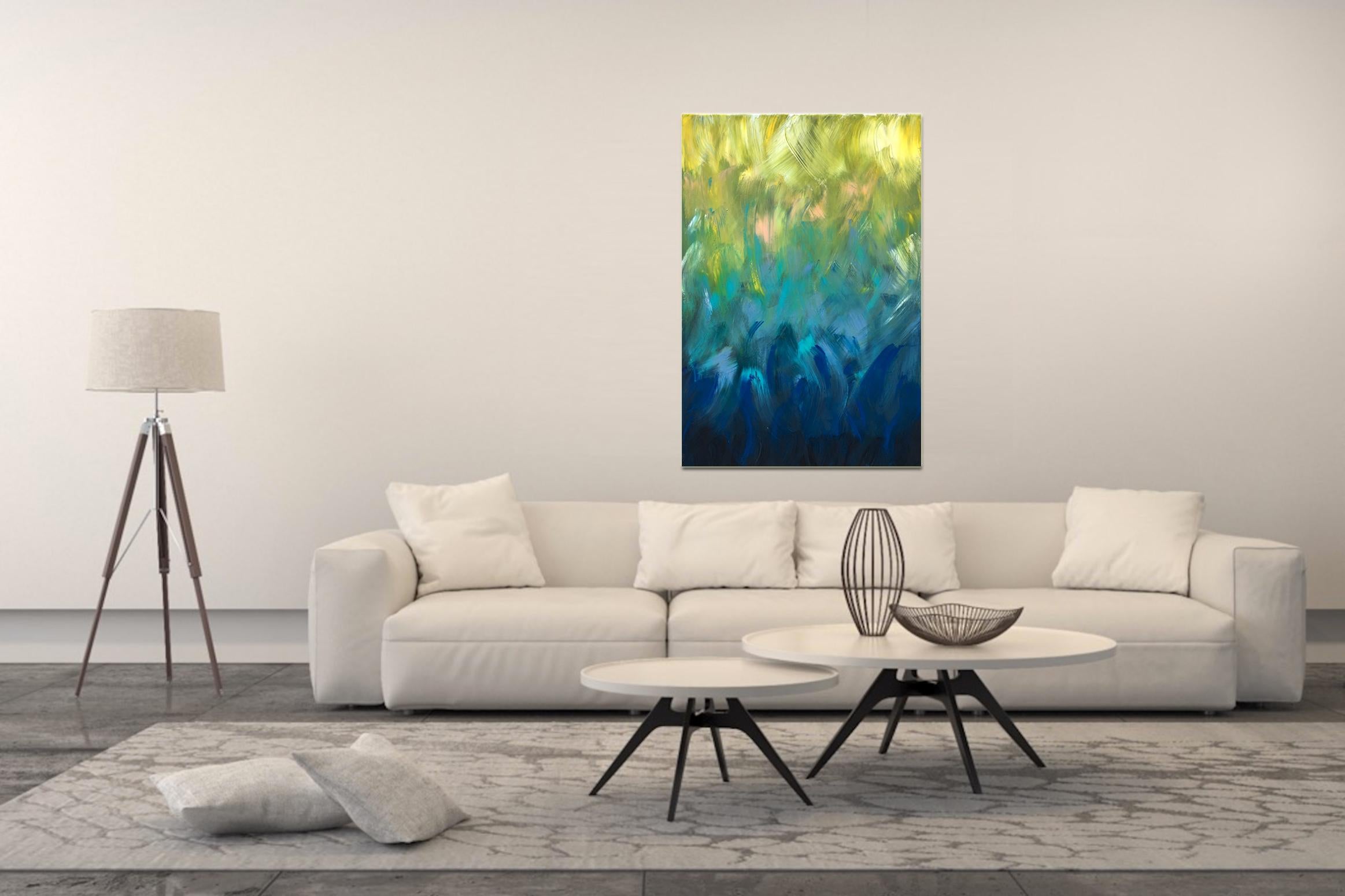 Summer Romance by Katharina Husslein, Gold, Blue Contemporary Stripes Abstract 2