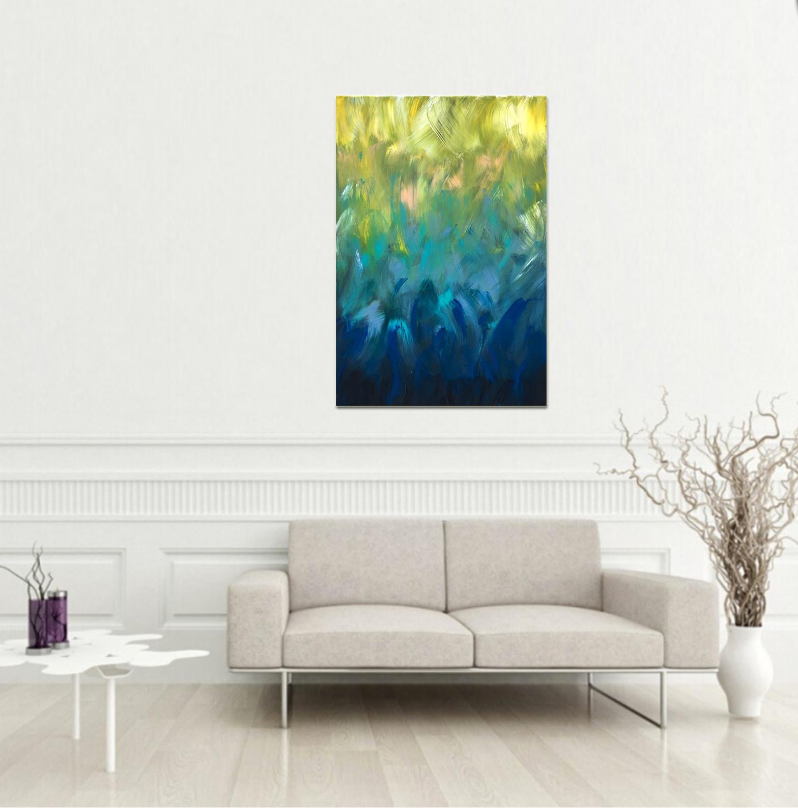 Summer Romance by Katharina Husslein, Gold, Blue Contemporary Stripes Abstract 5