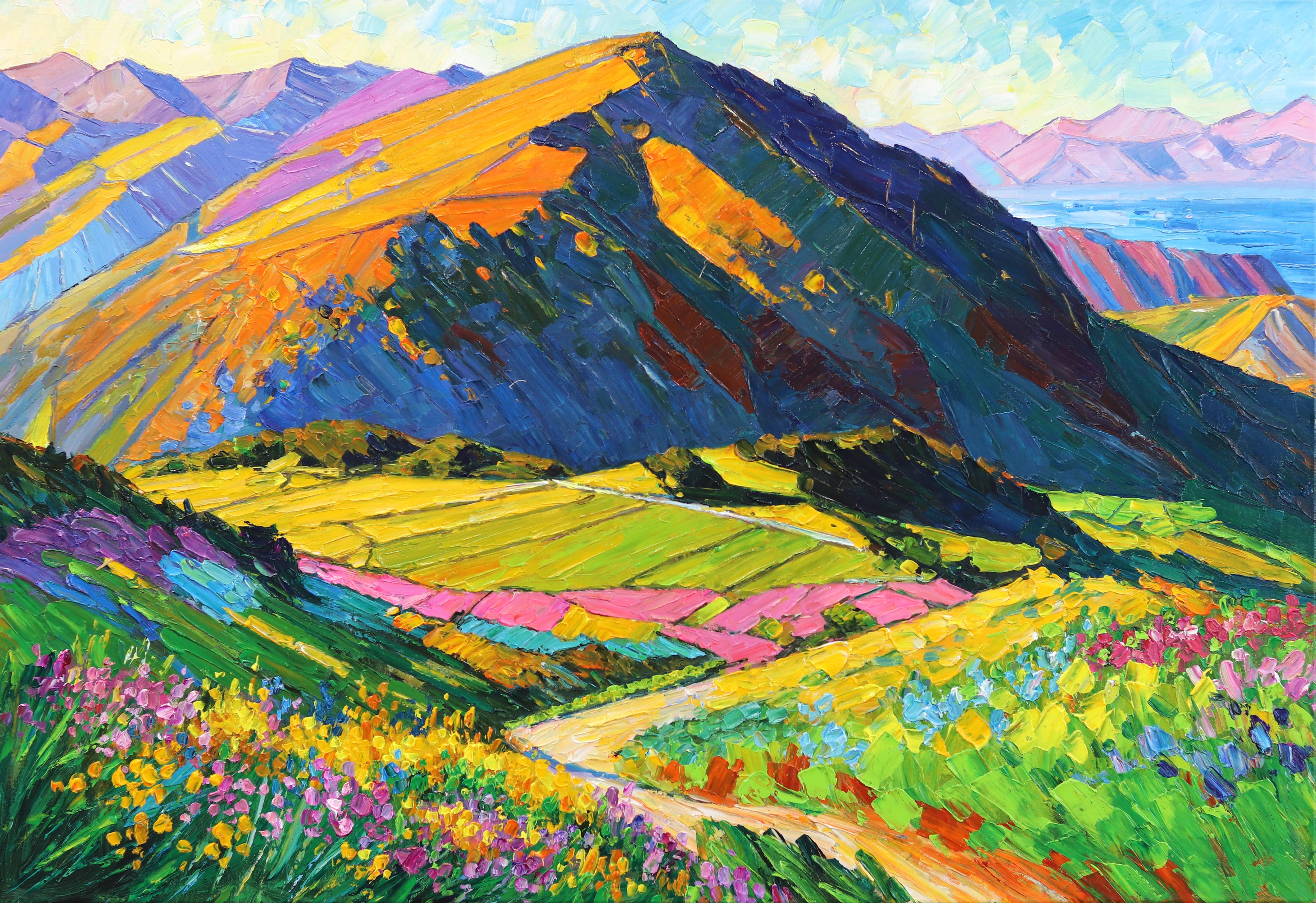 Katharina Husslein Landscape Painting - Summertime And The Living Is Easy - Impressionist Landscape Mountain Painting