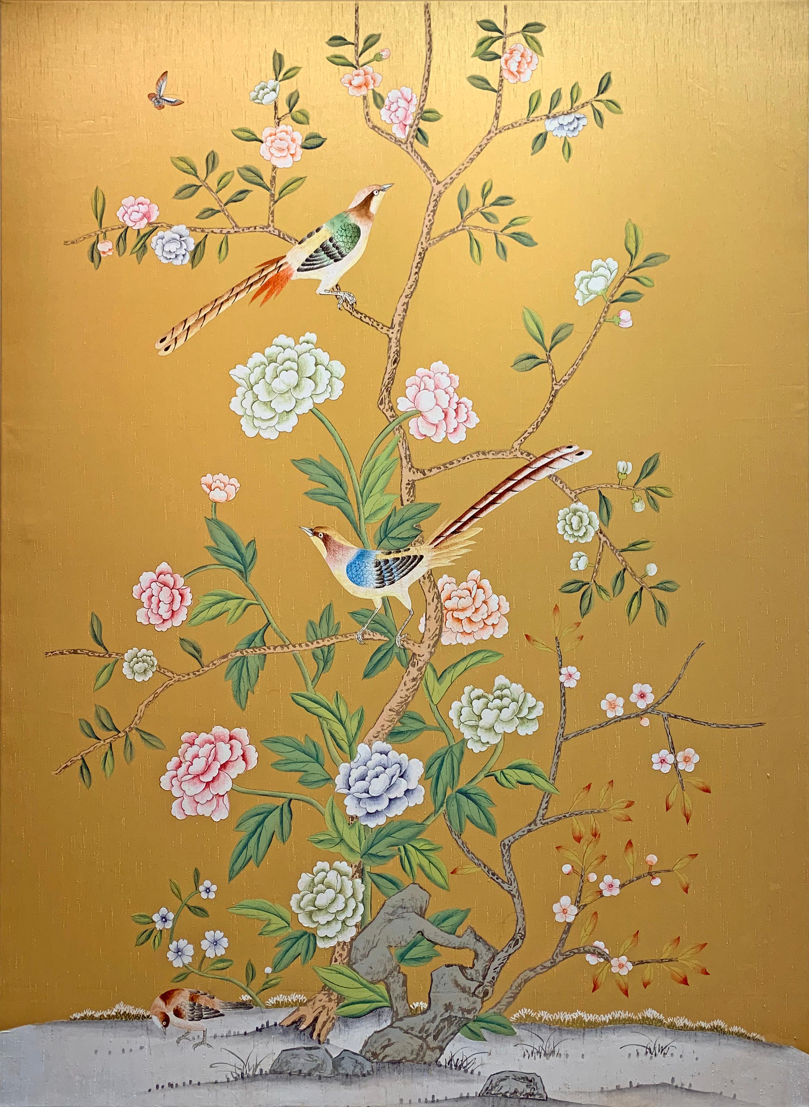 Sunlight & Birds is an original painting inspired by chinoiserie. Birds are sitting in the trees and flowers are blossoming around them.

Katharina Husslein has started a new body of work looking at rainforests and jungles. These beautiful parts of