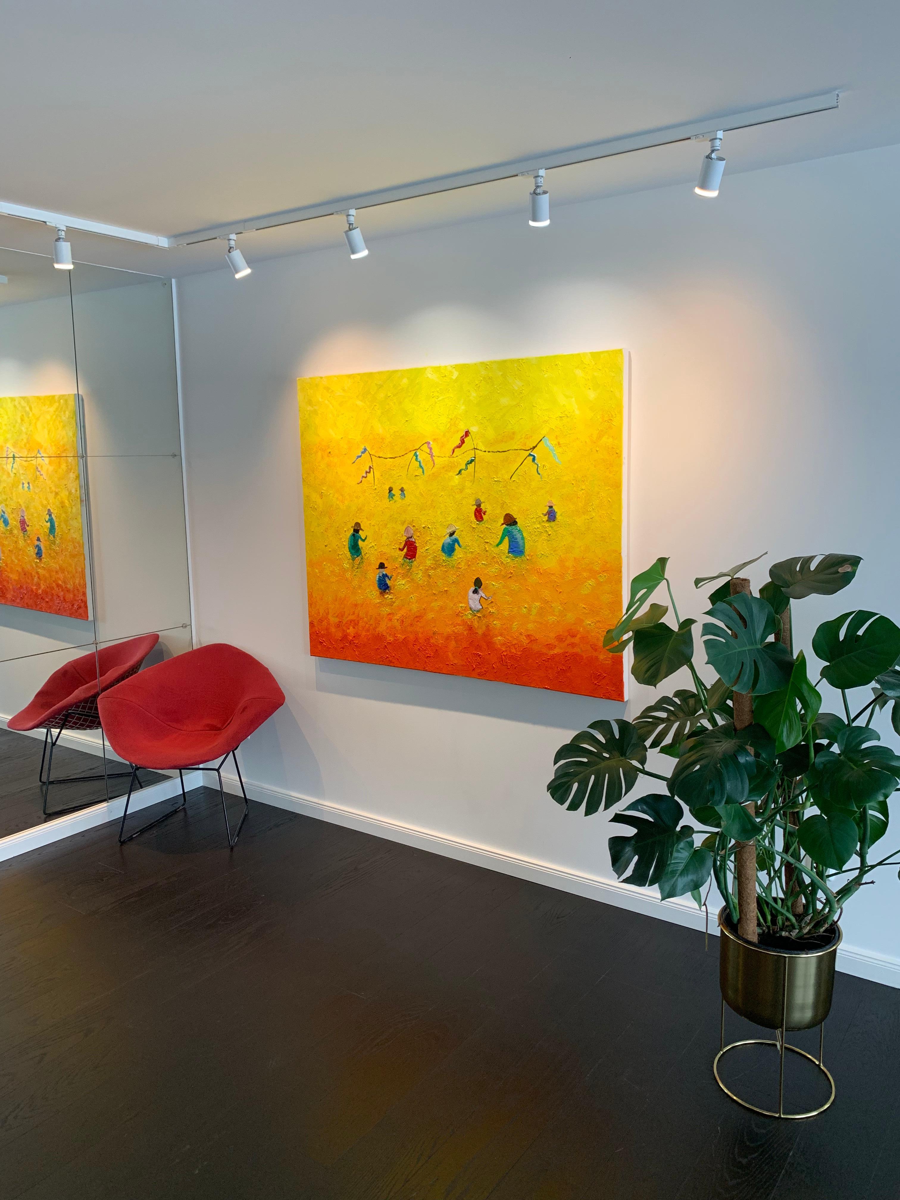 Campos al atardecer by Katharina Husslein - gran óleo abstracto contemporáneo en venta 9