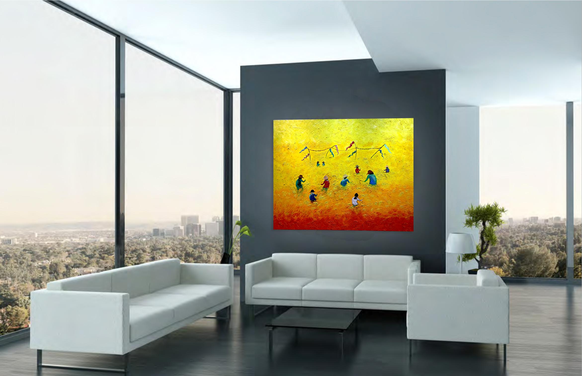 Campos al atardecer by Katharina Husslein - gran óleo abstracto contemporáneo en venta 10