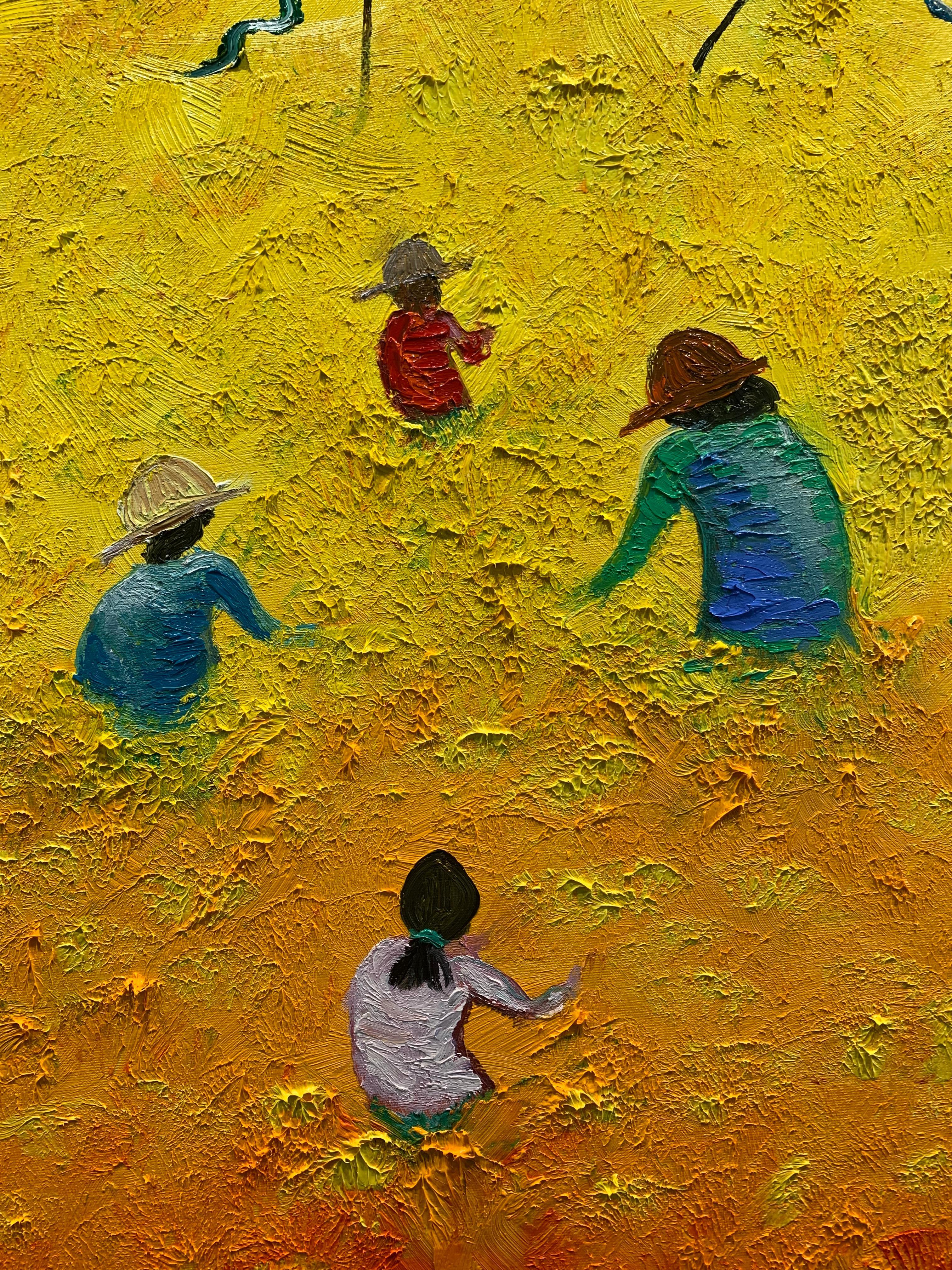 Campos al atardecer by Katharina Husslein - gran óleo abstracto contemporáneo en venta 11