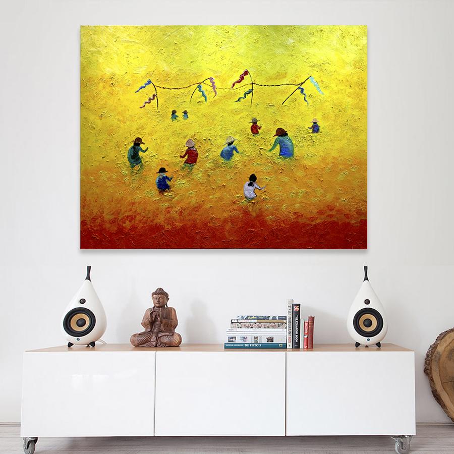 Campos al atardecer by Katharina Husslein - gran óleo abstracto contemporáneo en venta 12