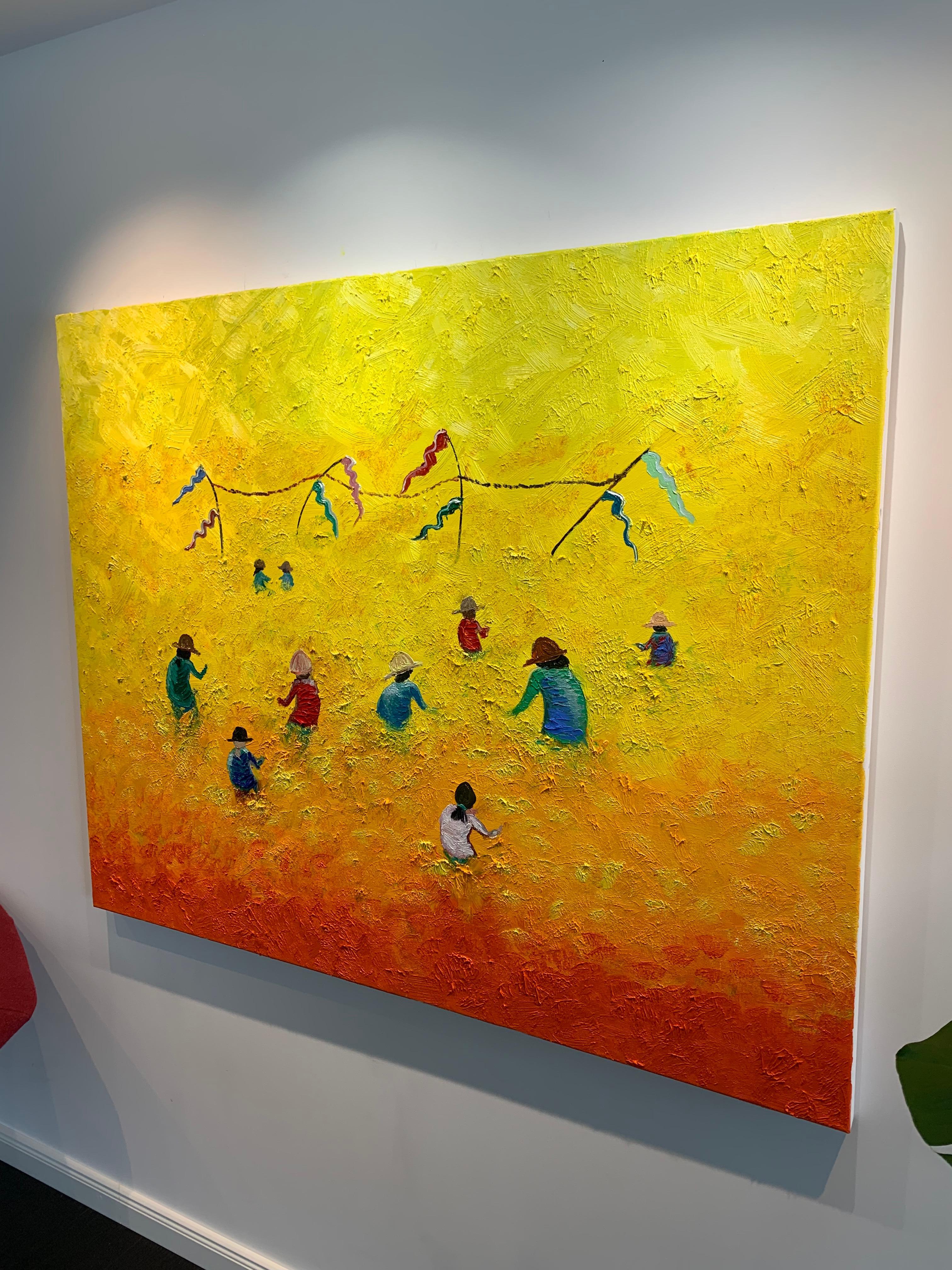 Campos al atardecer by Katharina Husslein - gran óleo abstracto contemporáneo en venta 14