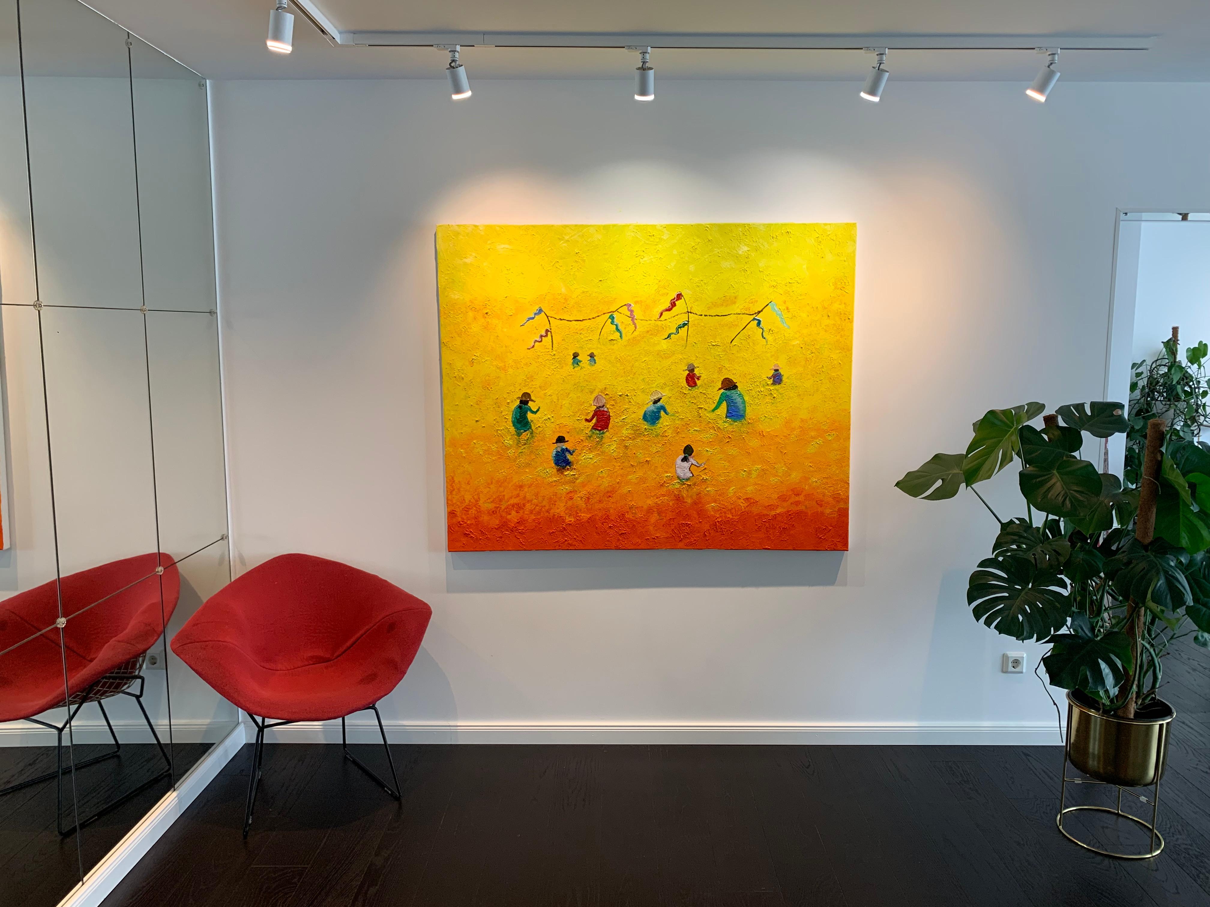 Campos al atardecer by Katharina Husslein - gran óleo abstracto contemporáneo en venta 1