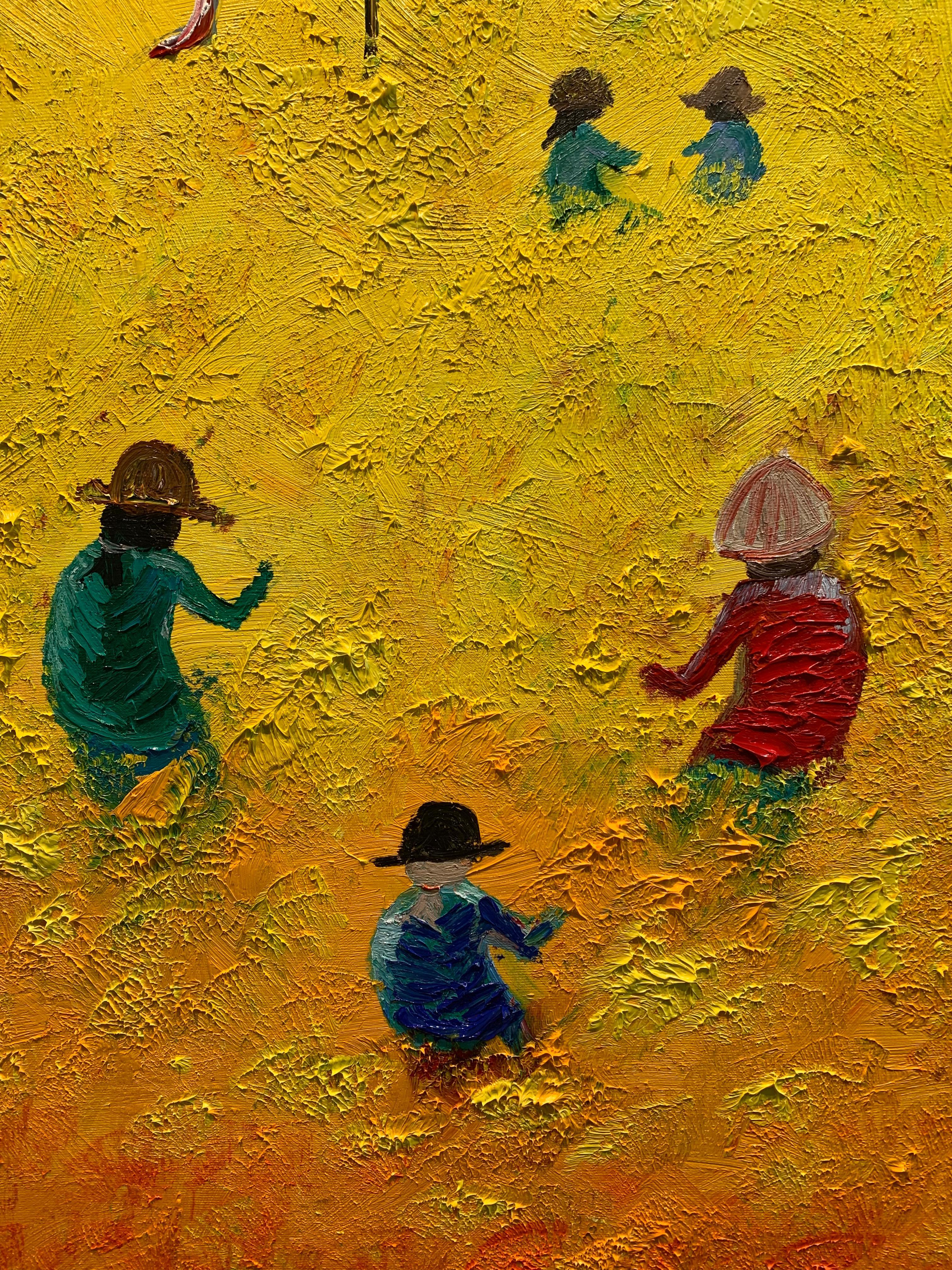 Campos al atardecer by Katharina Husslein - gran óleo abstracto contemporáneo en venta 2