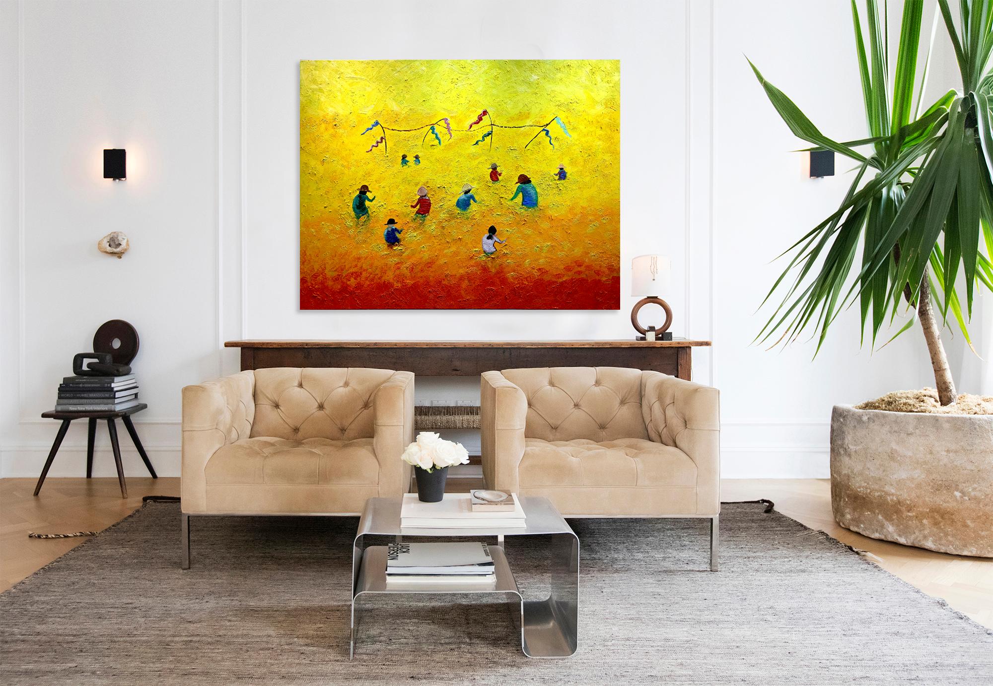 Campos al atardecer by Katharina Husslein - gran óleo abstracto contemporáneo en venta 3