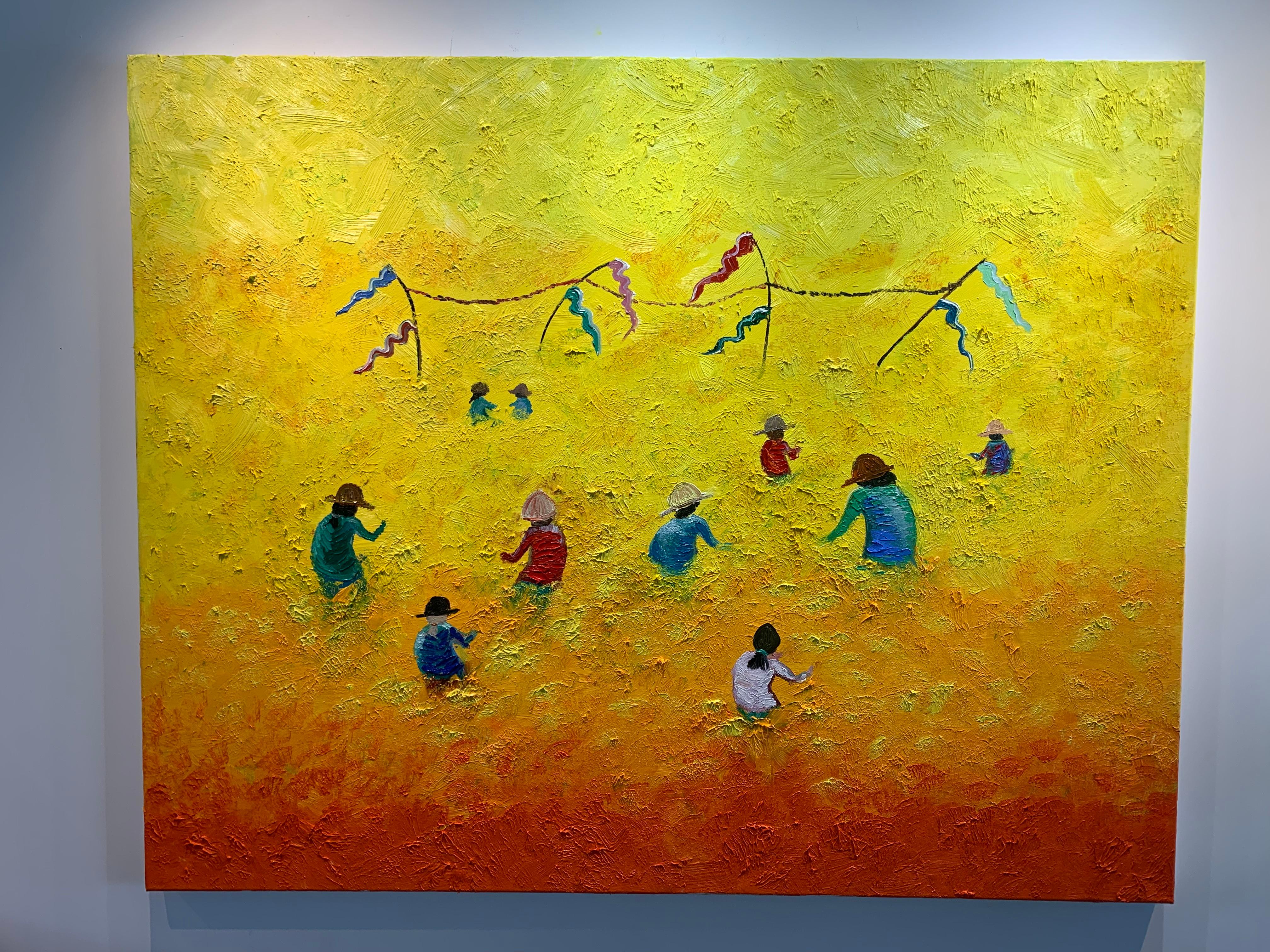 Campos al atardecer by Katharina Husslein - gran óleo abstracto contemporáneo en venta 4