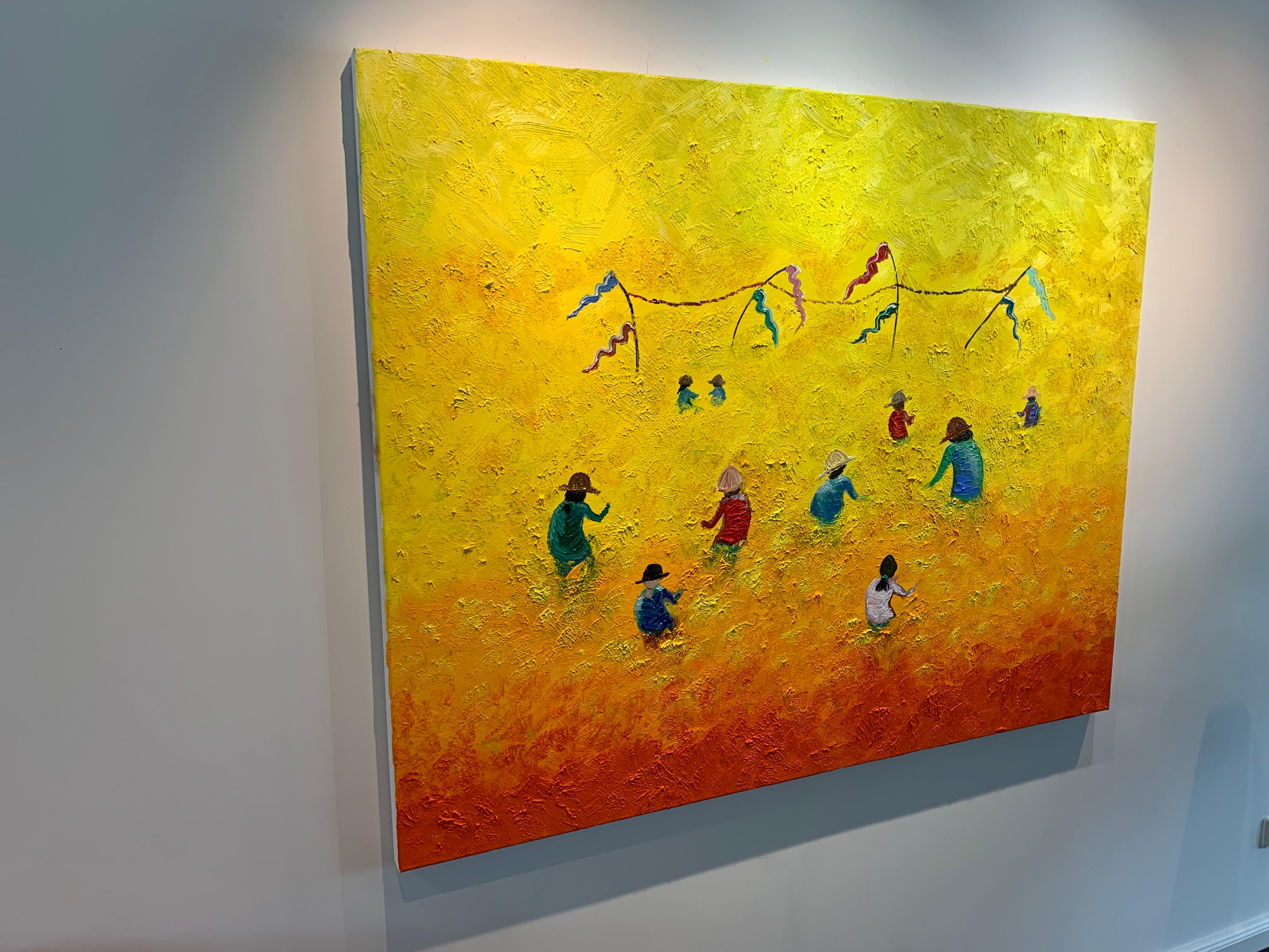 Campos al atardecer by Katharina Husslein - gran óleo abstracto contemporáneo en venta 6