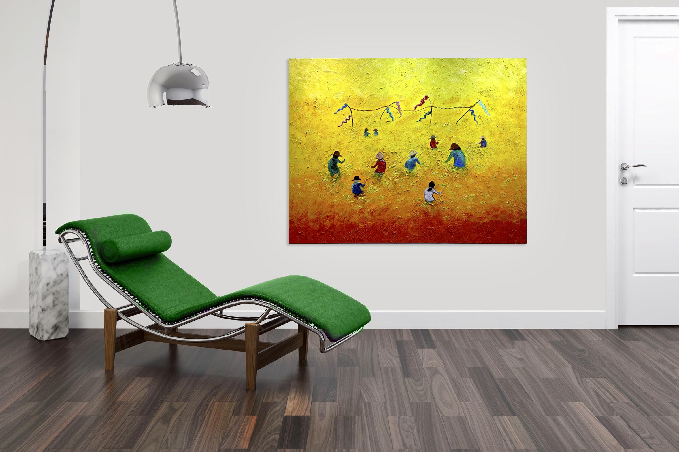 Campos al atardecer by Katharina Husslein - gran óleo abstracto contemporáneo en venta 7