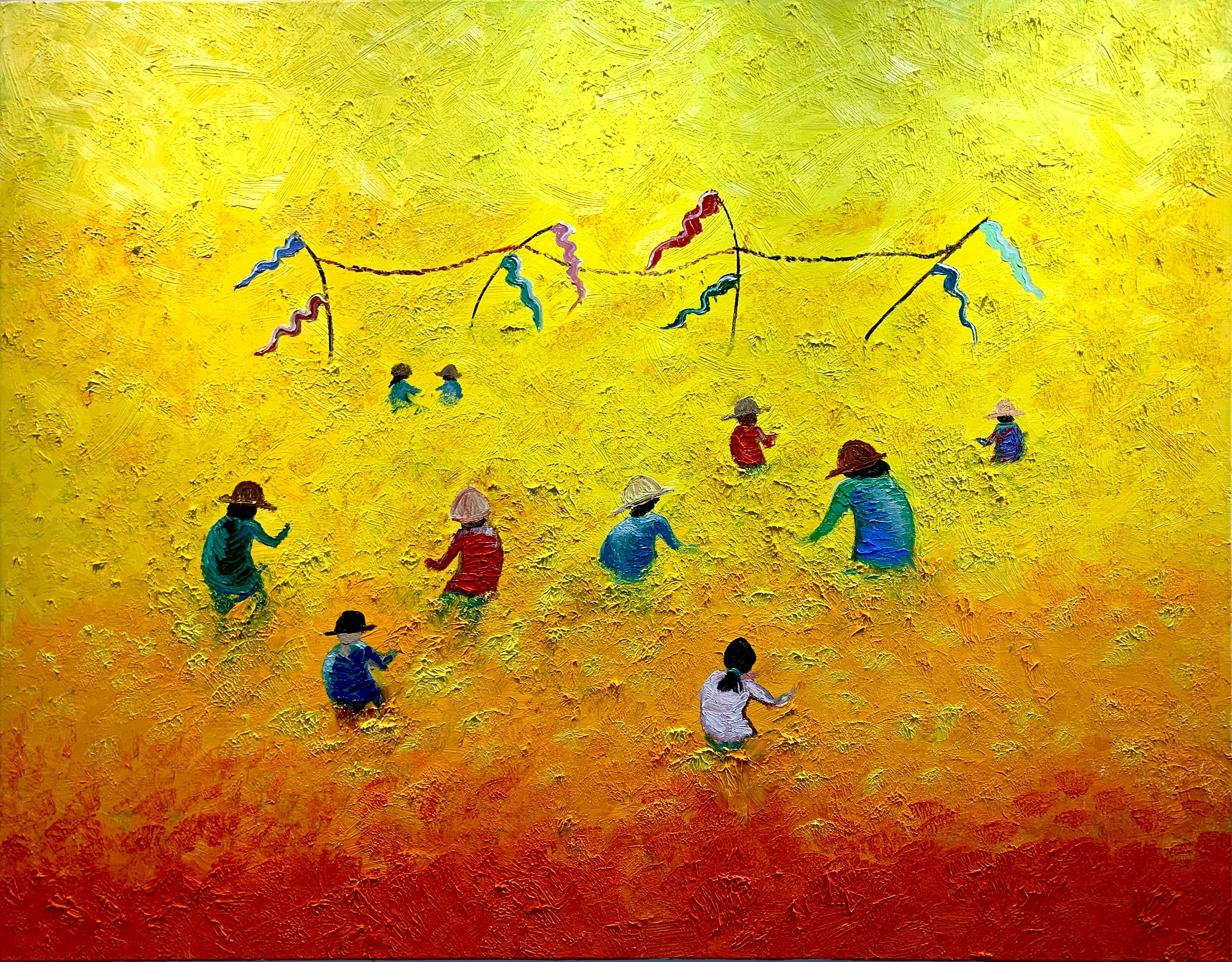 Fields de couchers de soleil de Katharina Husslein - grande peinture à l'huile abstraite contemporaine 