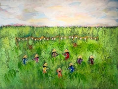 Sunshine Fields de Katharina Husslein, grande peinture à l'huile abstraite contemporaine 