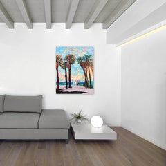 Sunshine On My Mind - Textural Impasto Lifeguard Stand Palm Tree Beach Painting