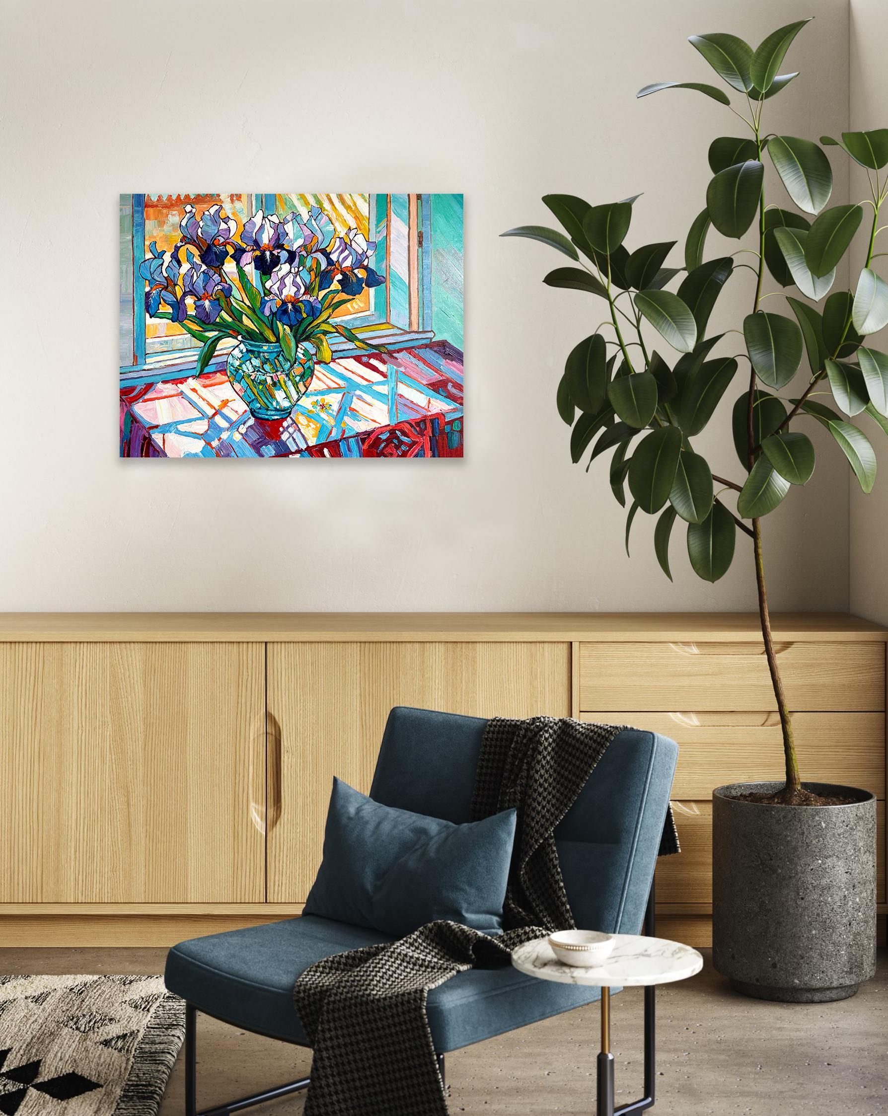 Sunshine on our minds by K. Husslein Impasto Flower Impressionist Painting - Gray Landscape Painting by Katharina Husslein