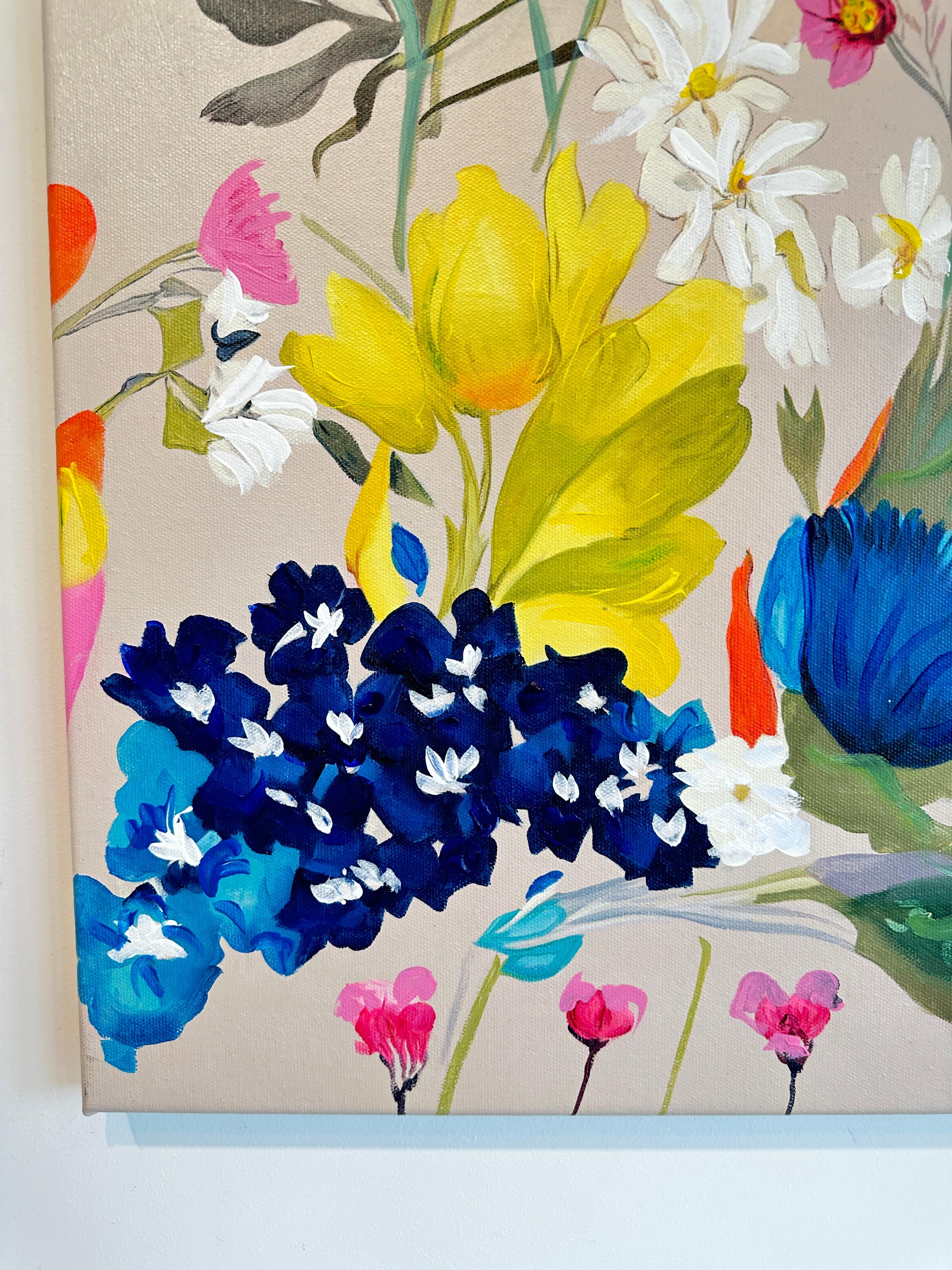 Zehnte Blumenkissen von K Husslein, botanisches abstraktes Blumengemälde im Angebot 10