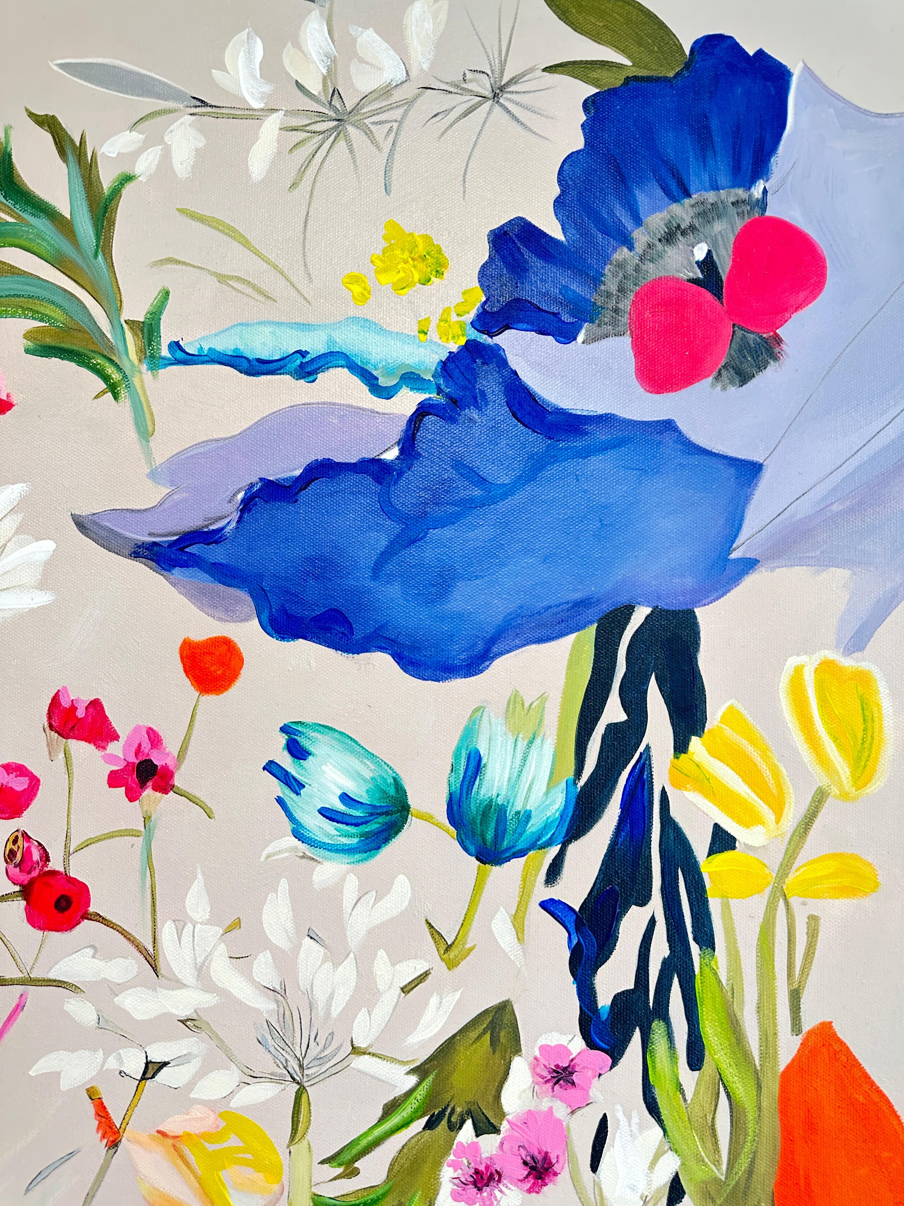Zehnte Blumenkissen von K Husslein, botanisches abstraktes Blumengemälde im Angebot 11