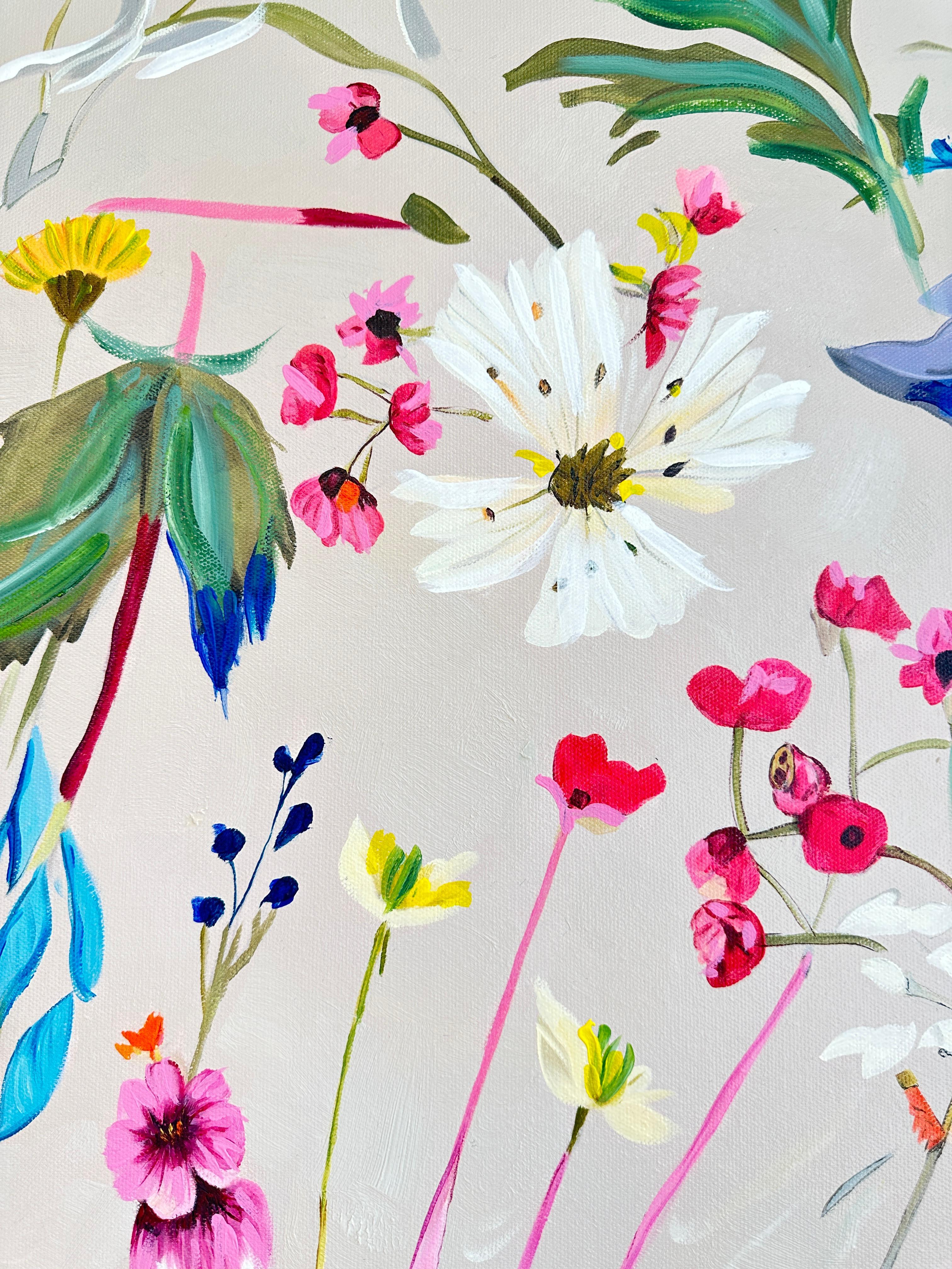 Zehnte Blumenkissen von K Husslein, botanisches abstraktes Blumengemälde im Angebot 1