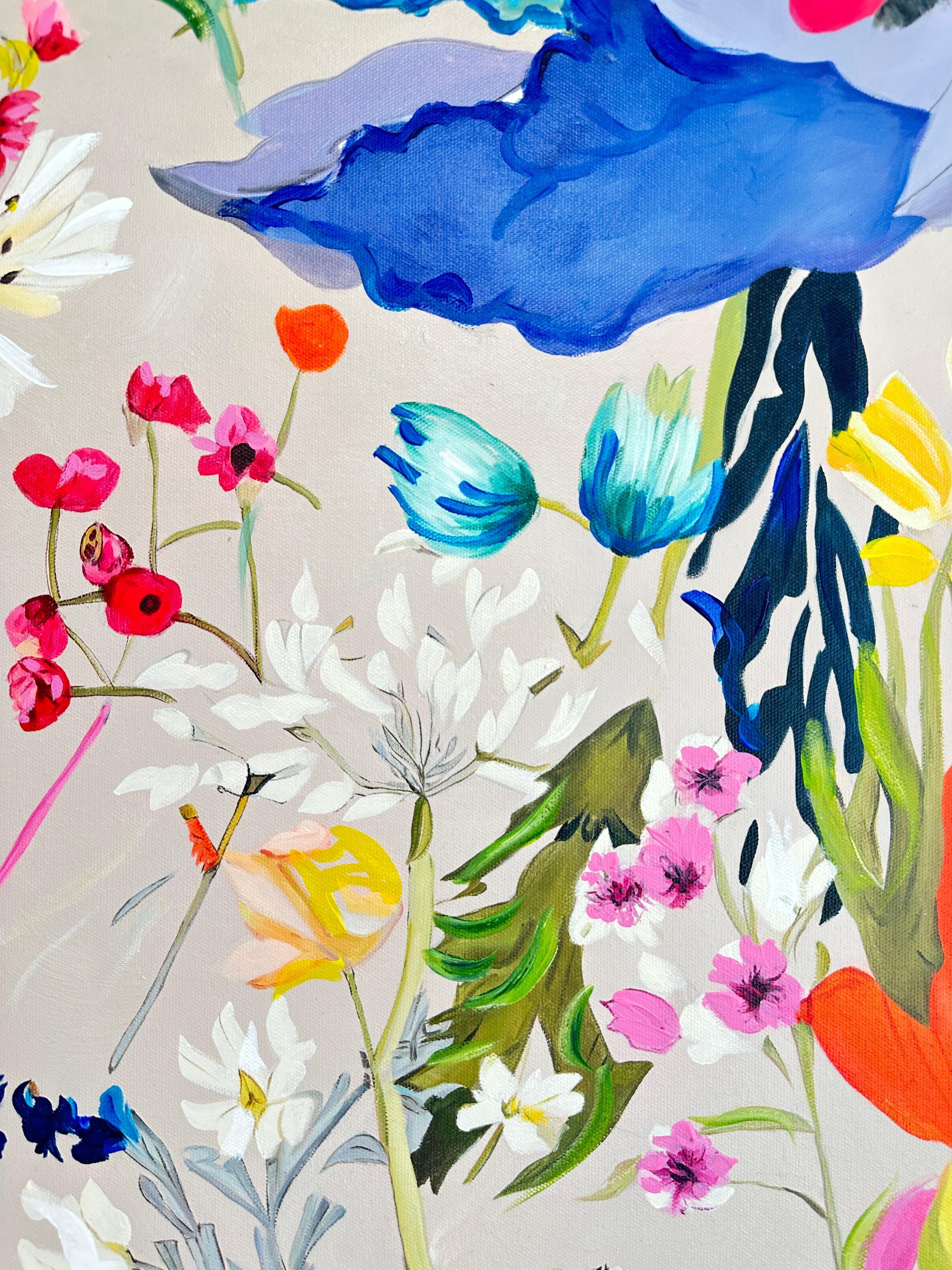 Zehnte Blumenkissen von K Husslein, botanisches abstraktes Blumengemälde im Angebot 3