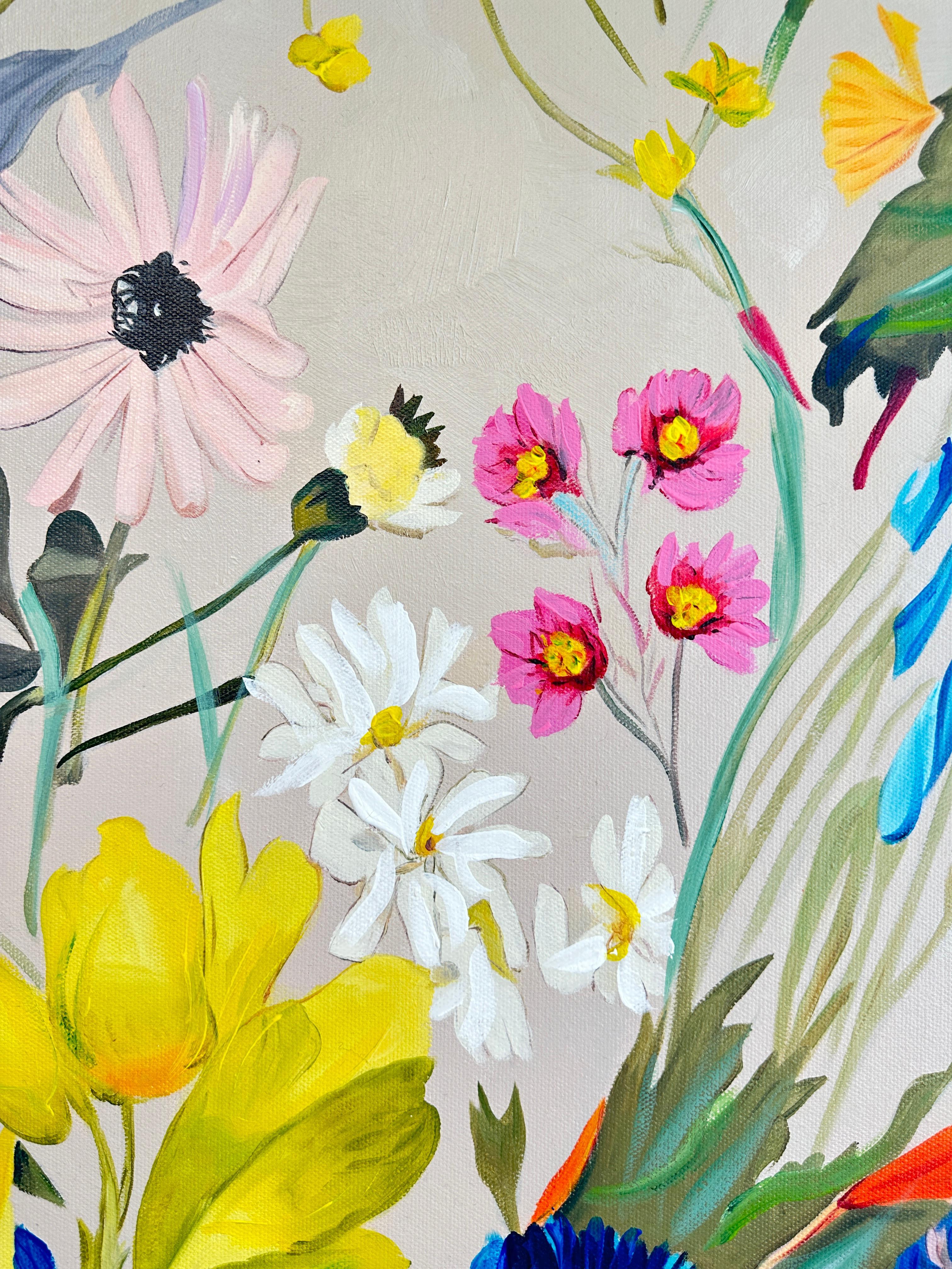 Zehnte Blumenkissen von K Husslein, botanisches abstraktes Blumengemälde im Angebot 5