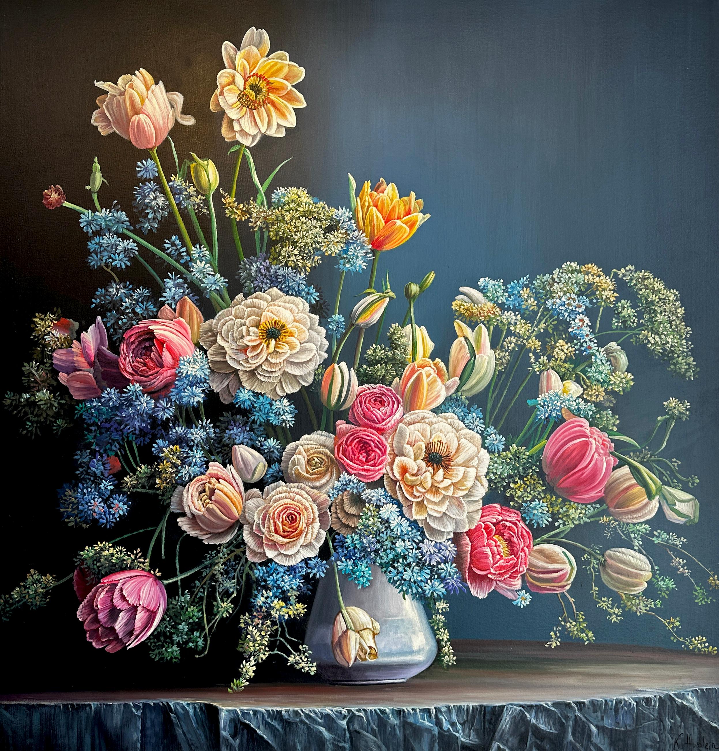 Love Don’t Meet Somewhere Oil Painting, Floral Still Life, 100x100 cm