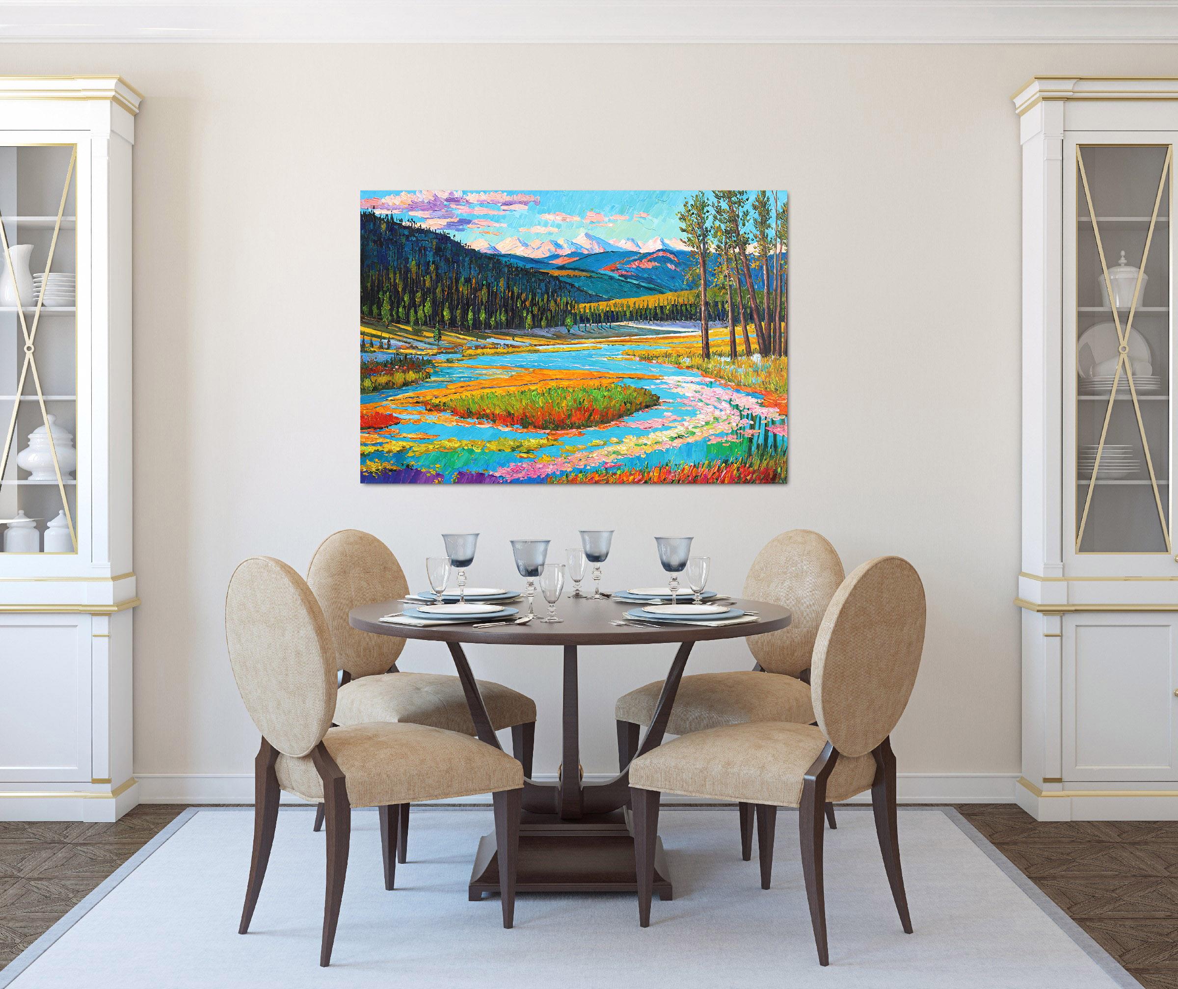 „The Great Outdoors“ – Impressionistisches Landschaftsgemälde in lebhaftem Gemälde – Painting von Katharina Husslein