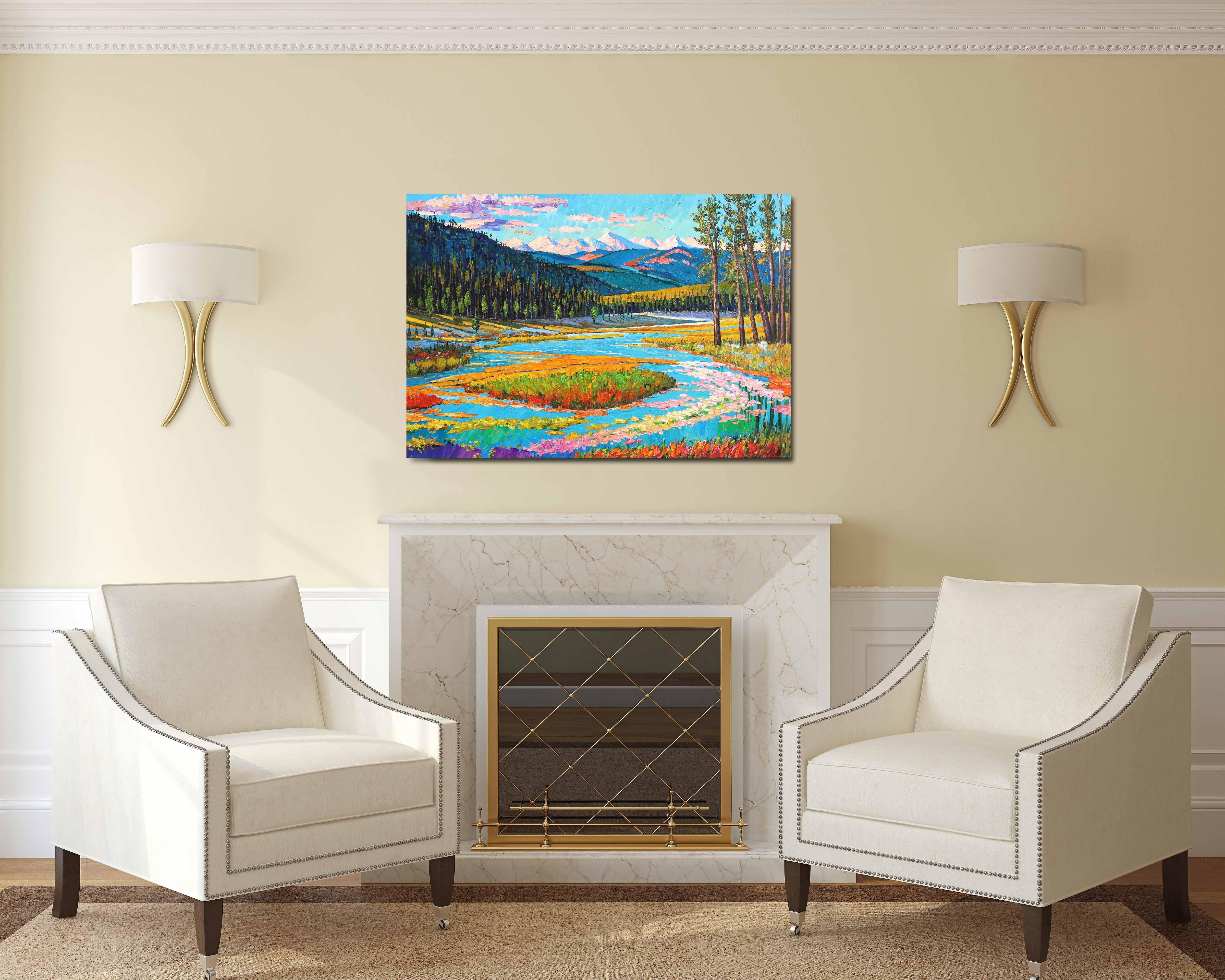 „The Great Outdoors“ – Impressionistisches Landschaftsgemälde in lebhaftem Gemälde im Angebot 2
