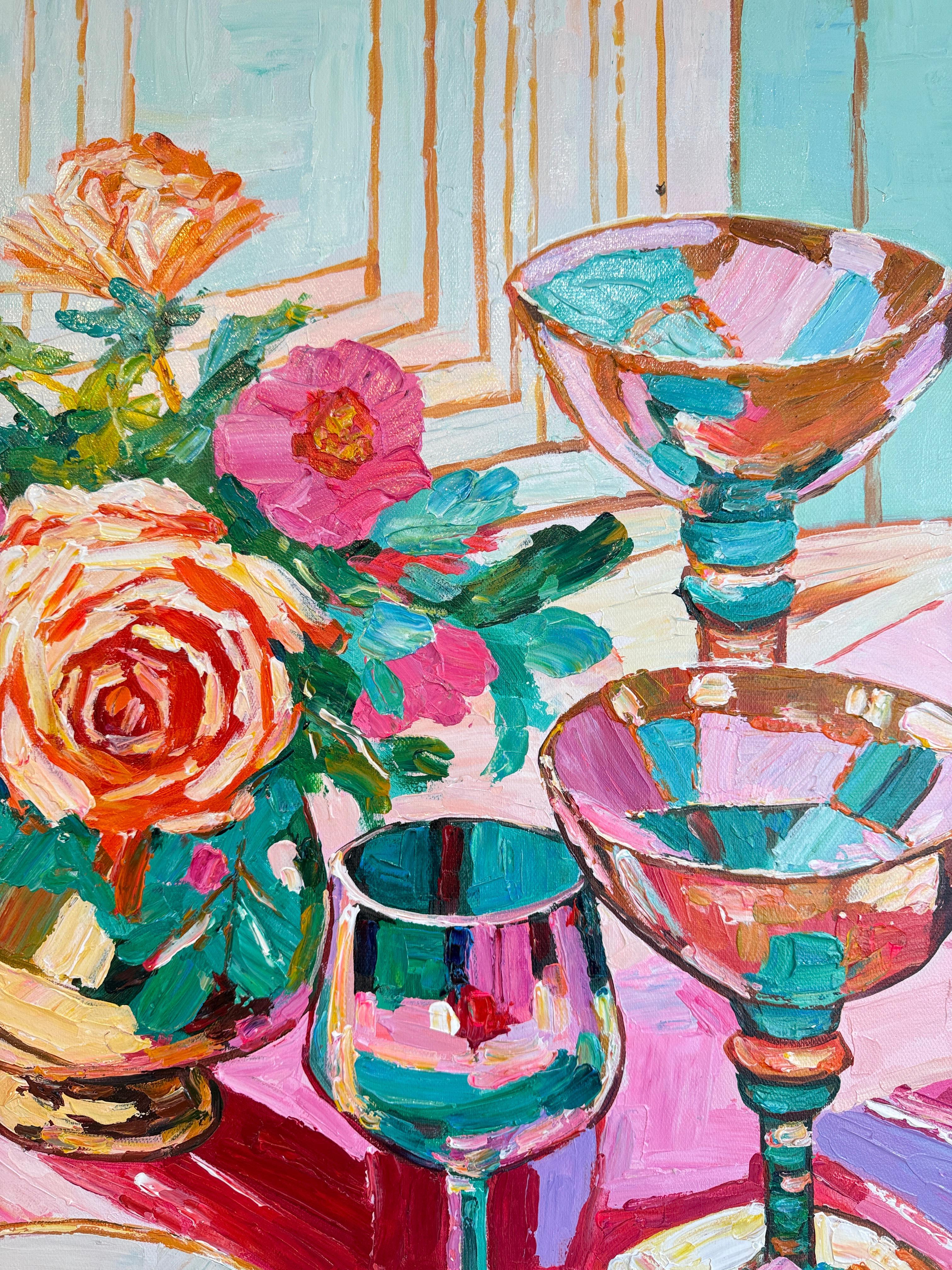 The journey we share - K.Husslein Impasto Flower Dinner Table Painting For Sale 9