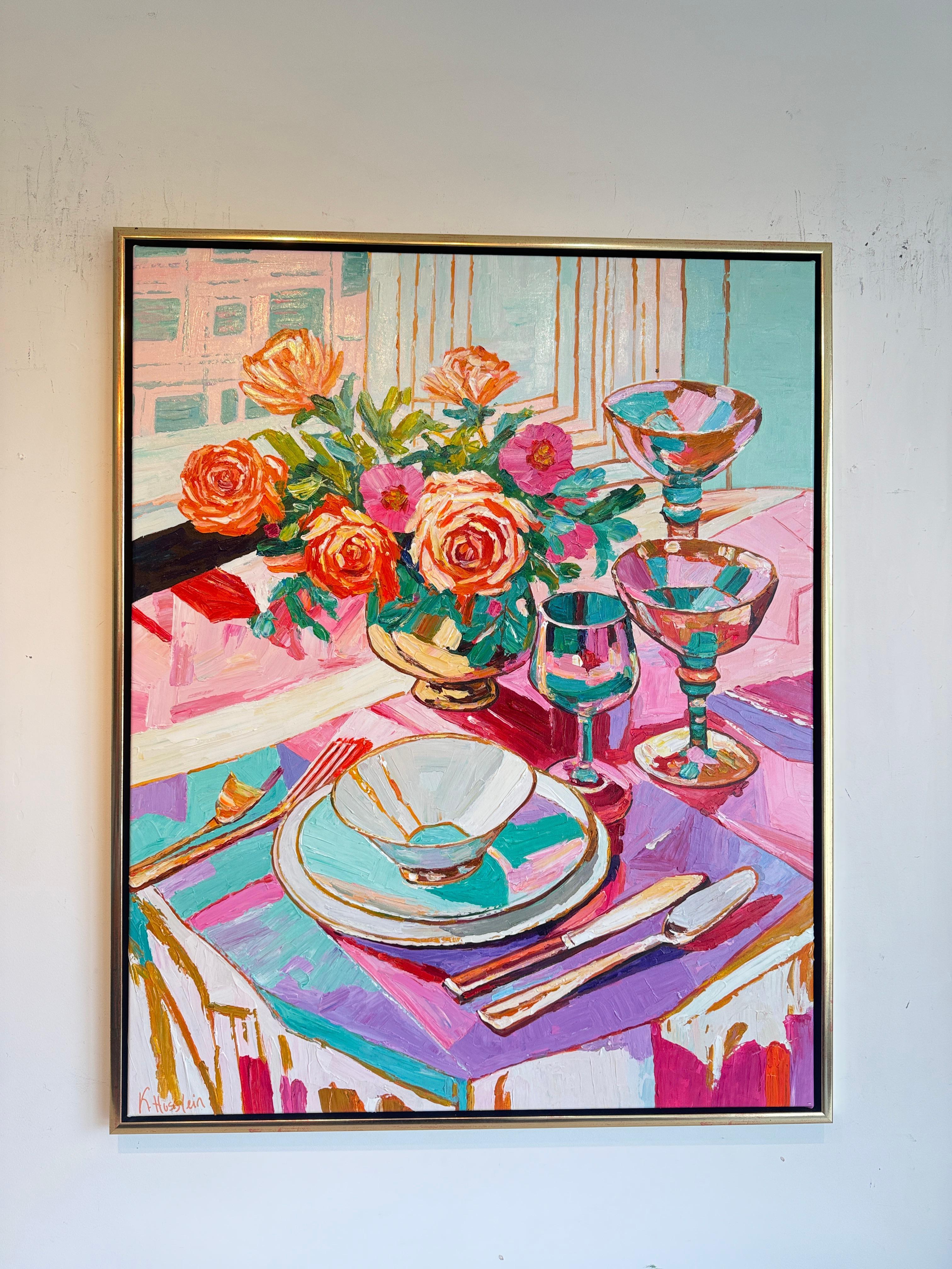 The journey we share - K.Husslein Impasto Flower Dinner Table Painting For Sale 10