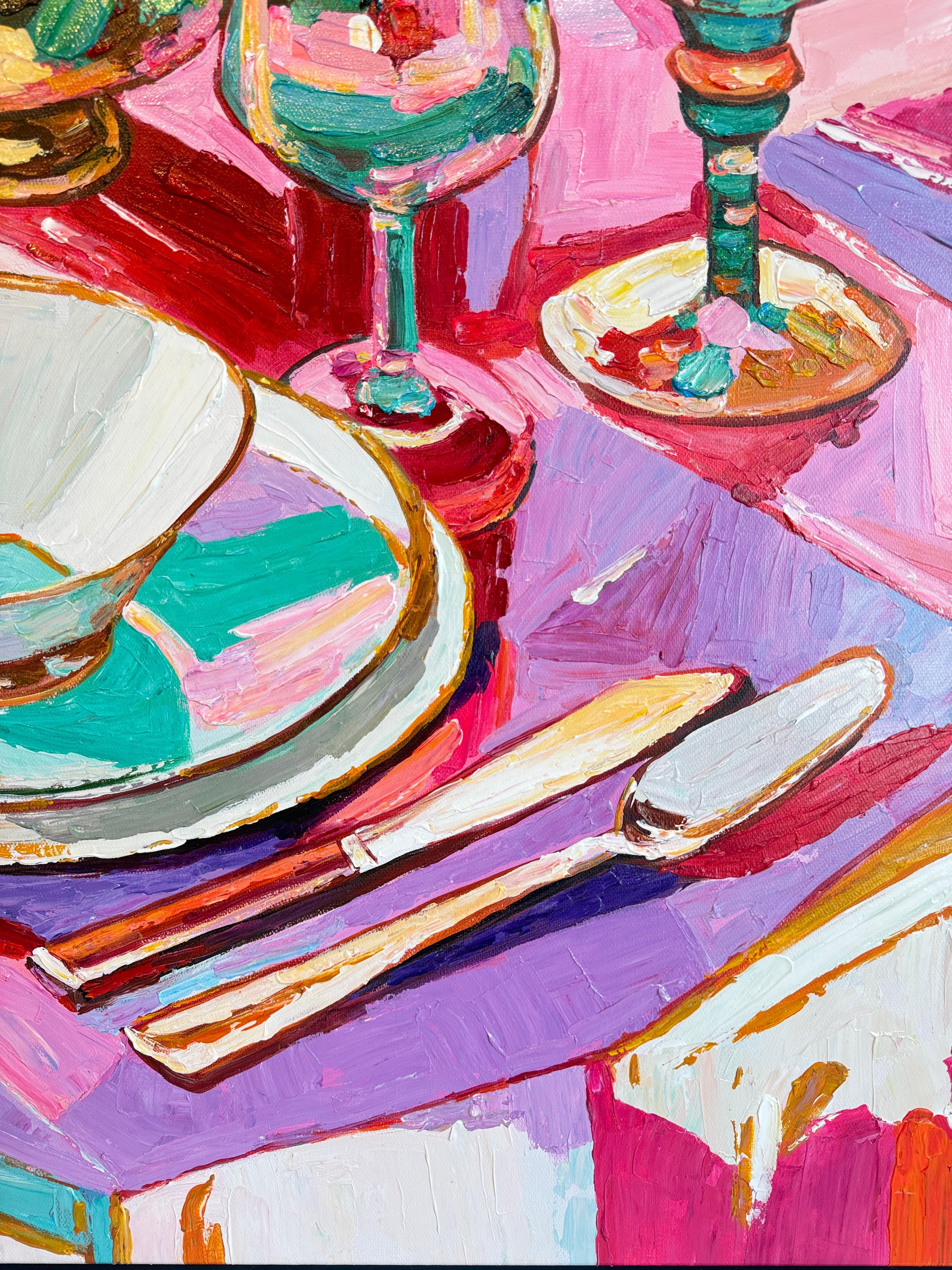 The journey we share - K.Husslein Impasto Flower Dinner Table Painting For Sale 11