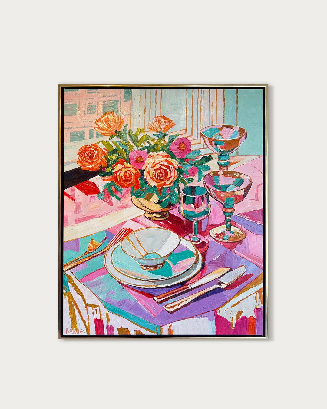The journey we share - K.Husslein Impasto Flower Dinner Table Painting For Sale 1