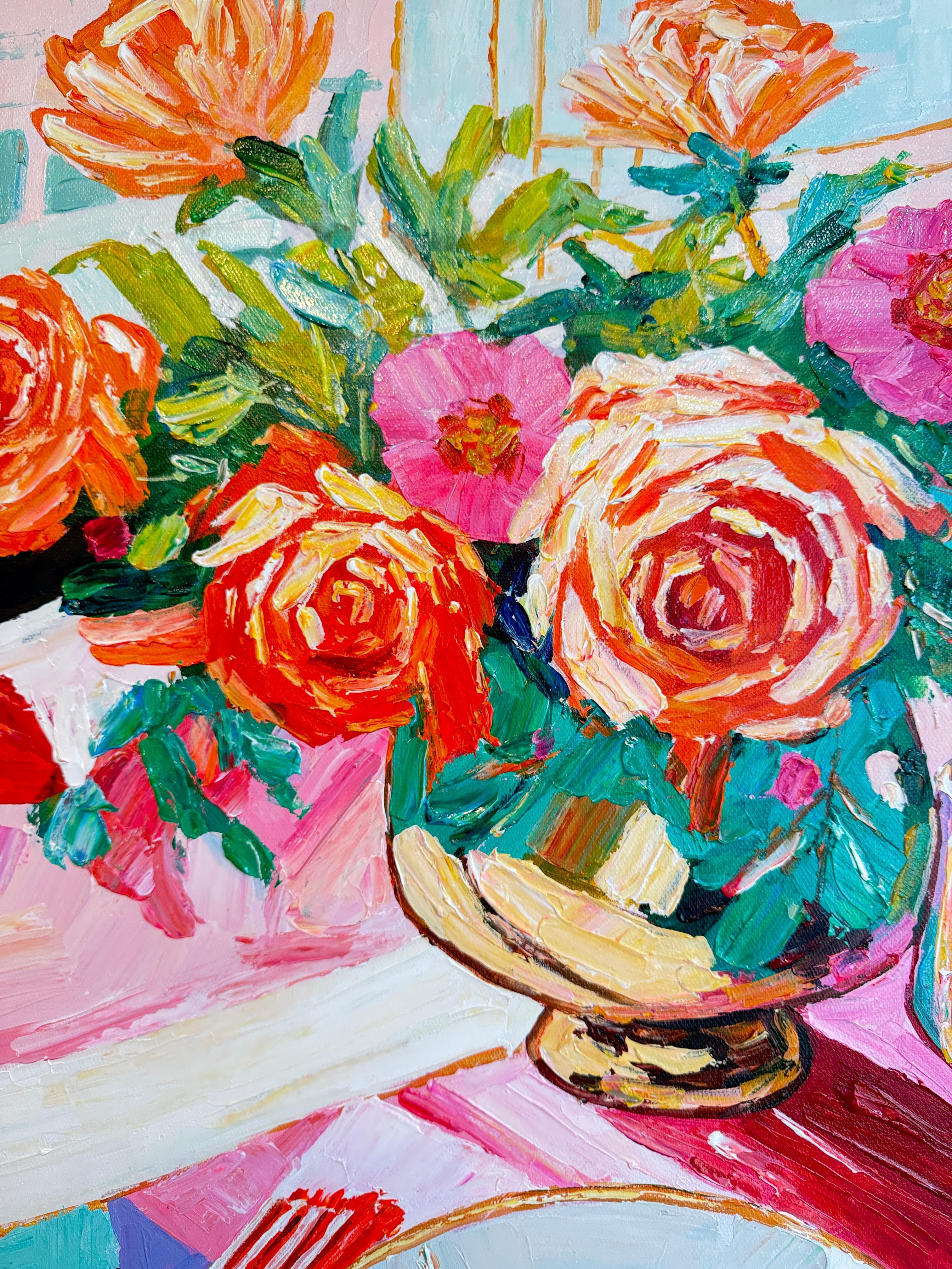 The journey we share - K.Husslein Impasto Flower Dinner Table Painting For Sale 3