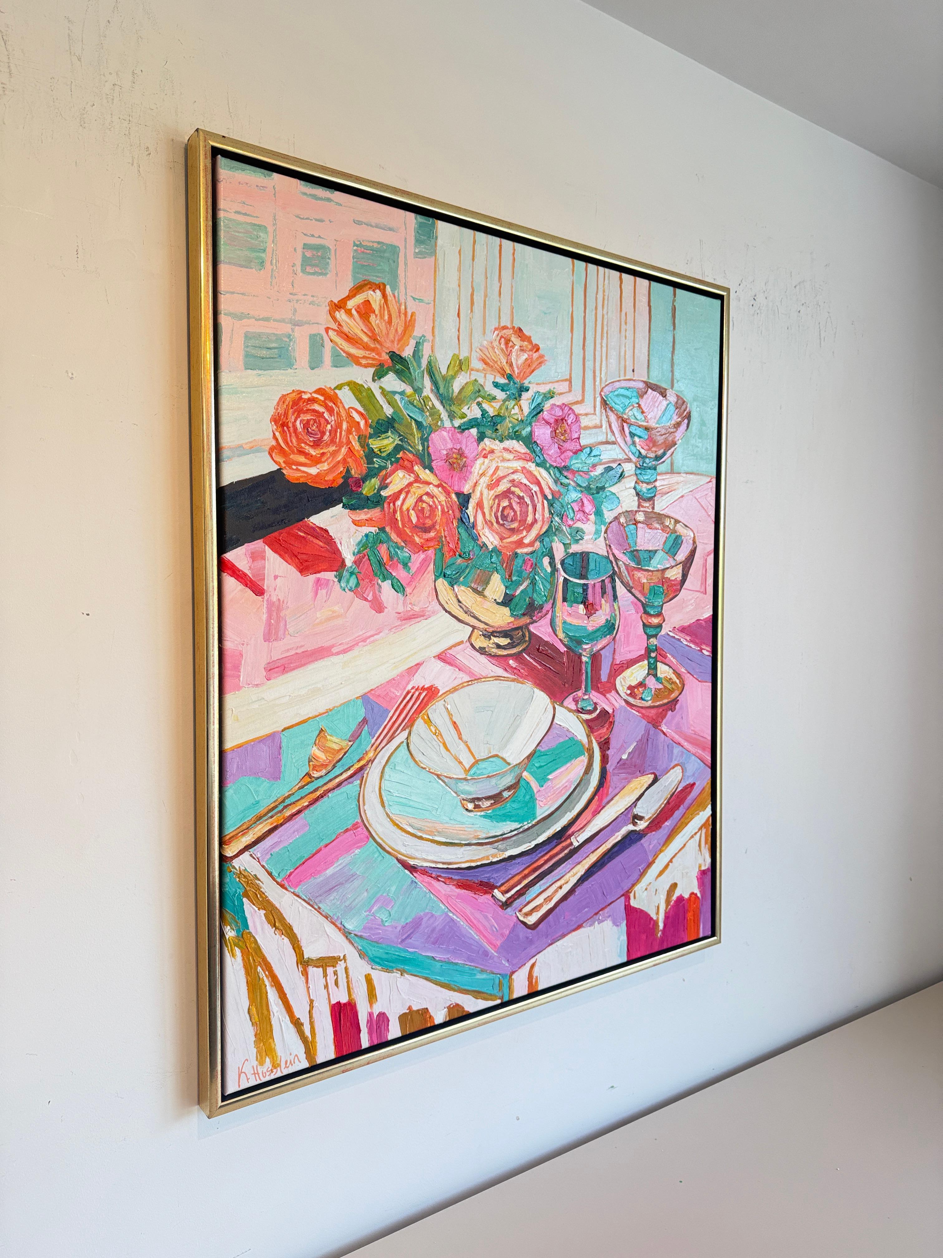 The journey we share - K.Husslein Impasto Flower Dinner Table Painting For Sale 4