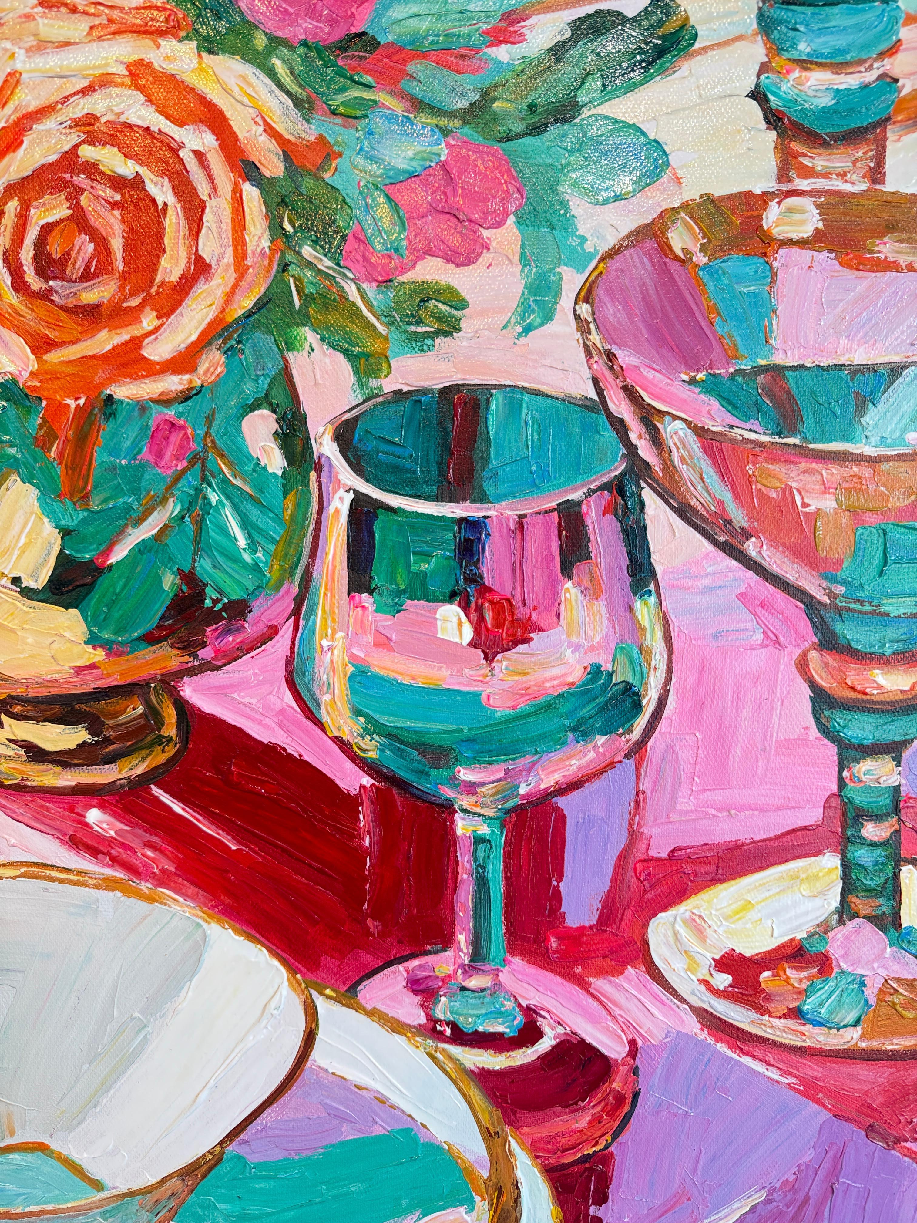 The journey we share - K.Husslein Impasto Flower Dinner Table Painting For Sale 5
