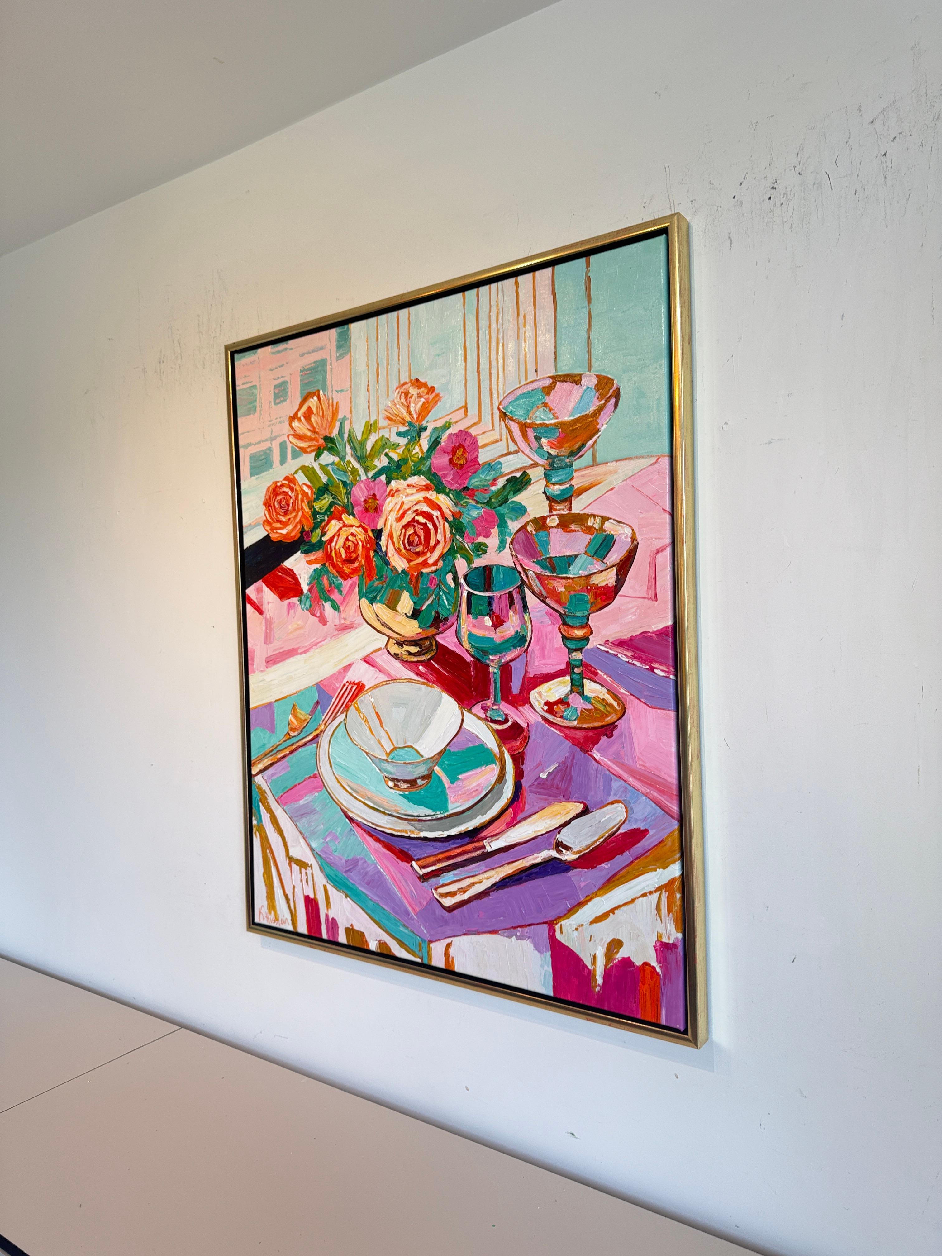 The journey we share - K.Husslein Impasto Flower Dinner Table Painting For Sale 6