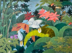 Zeitgenössische Dschungellandschaft "The Rustle of Feathers" von Katharina Husslein