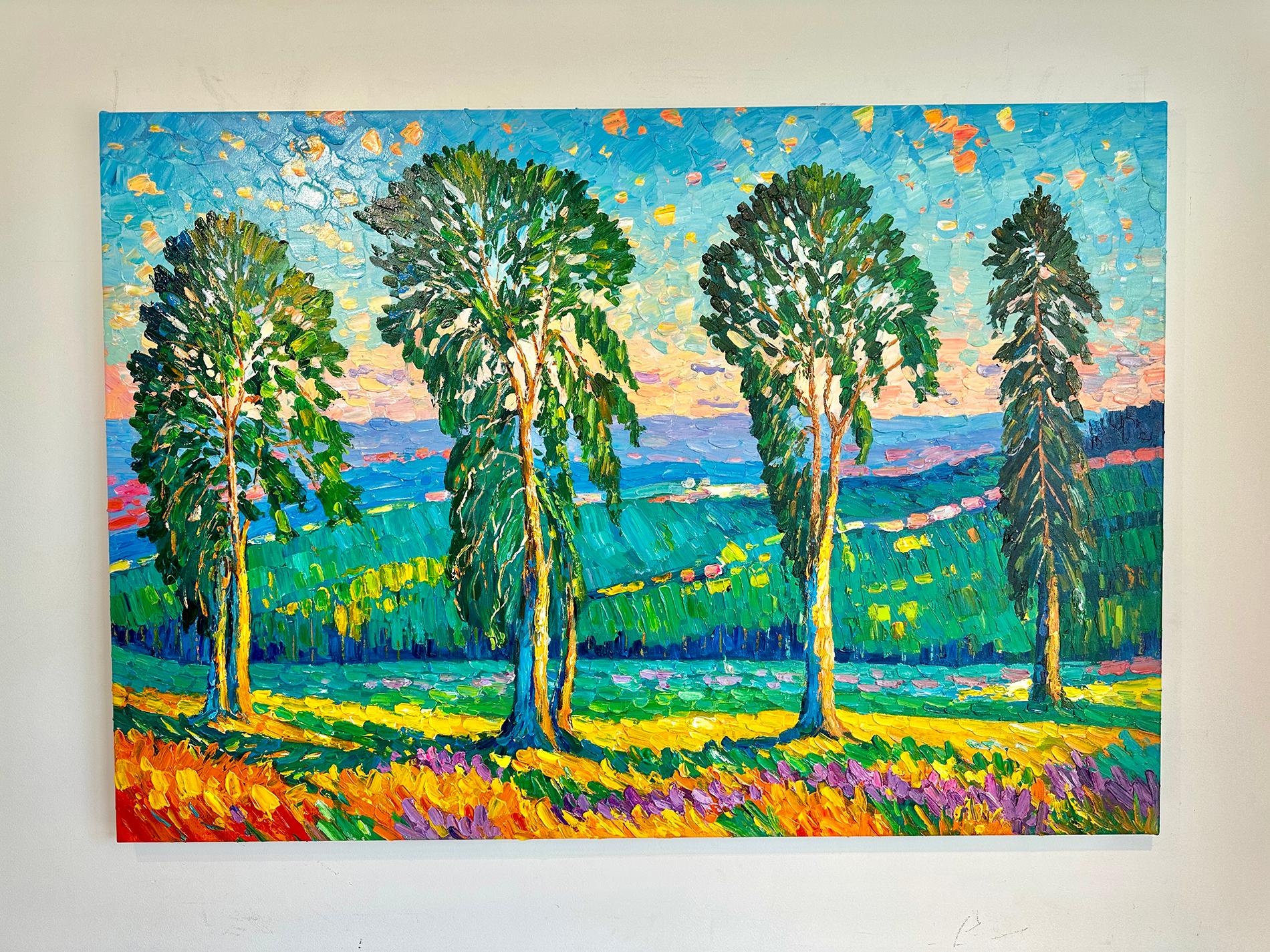 Aquellas noches de verano - Katharina Husslein Pintura al óleo de coloridos paisajes al impasto 1