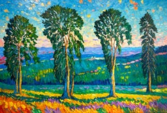 Those Summer Nights - Katharina Husslein Colorful Impasto Oil Landscape Painting