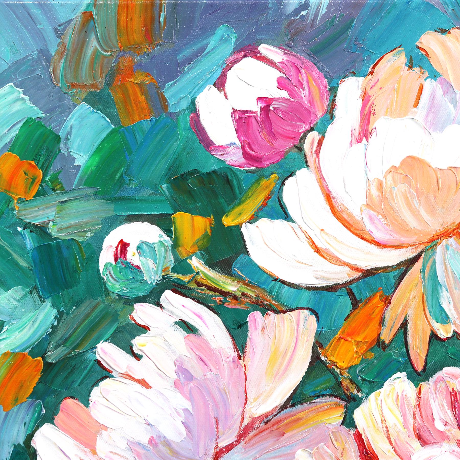With a contemporary perspective on still-life painting and inspired by paintings created by old masters, German artist Katharina Husslein paints in a representational manner to capture saturated, lively bouquets. Her passion for natural beauty is
