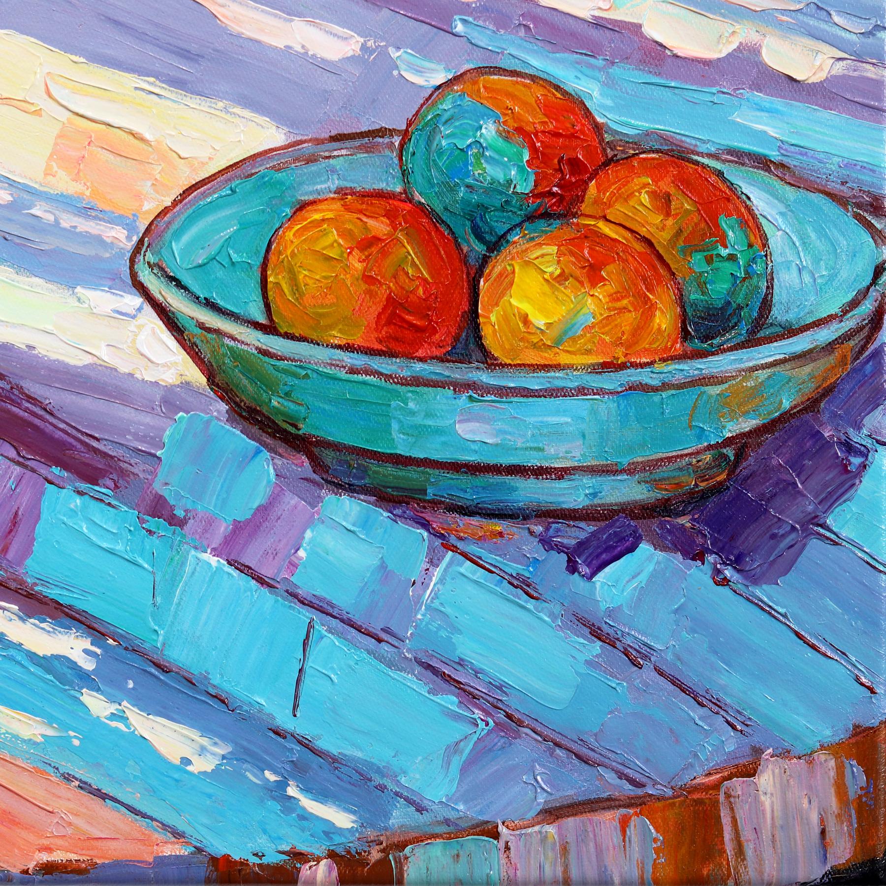 Time For Slow Day - Colorful Textural Floral Still Life Oil Painting For Sale 5