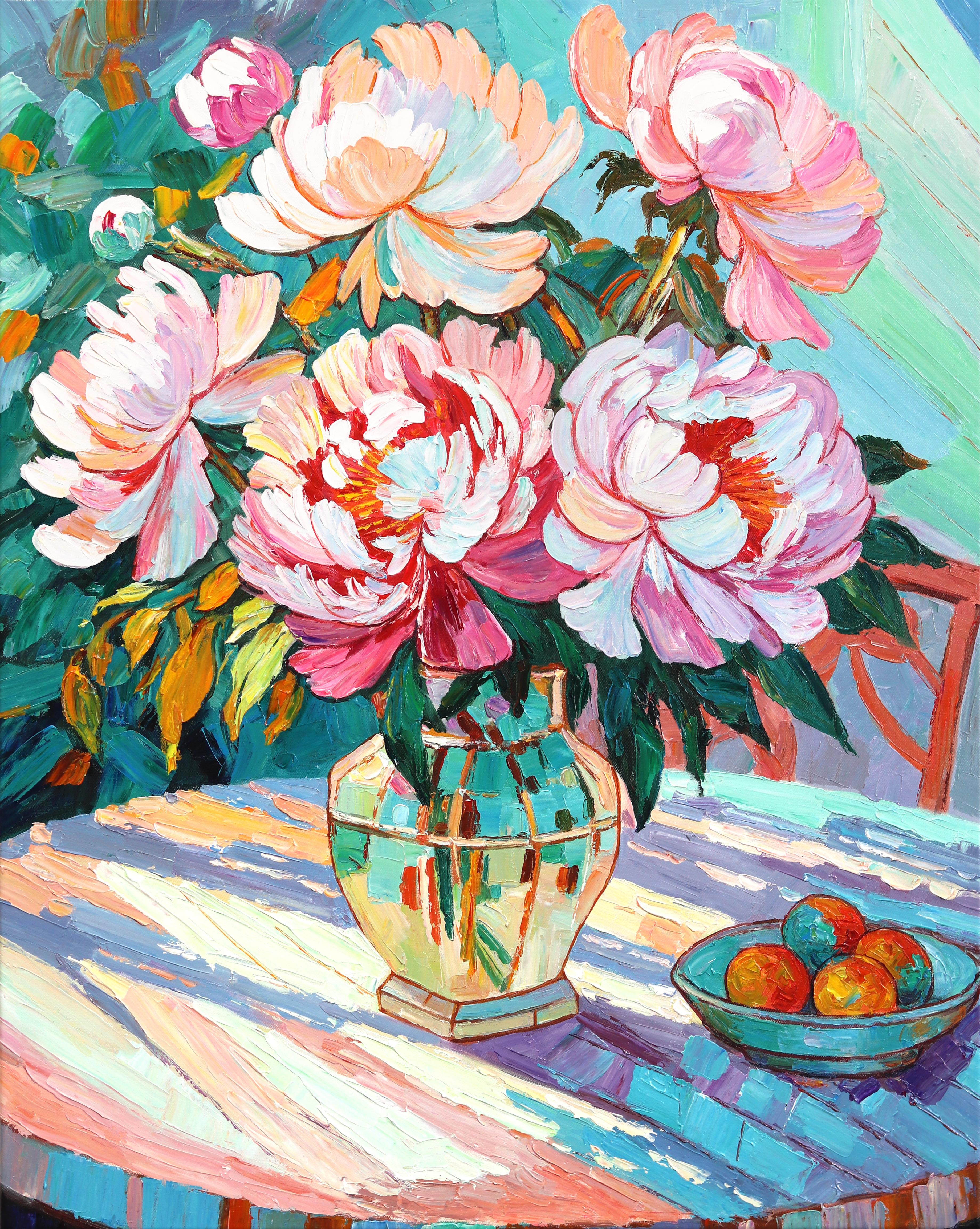 Time For Slow Day - Pintura al óleo de bodegones florales con texturas coloridas