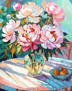 Time For Slow Day - Pintura al óleo de bodegones florales con texturas coloridas